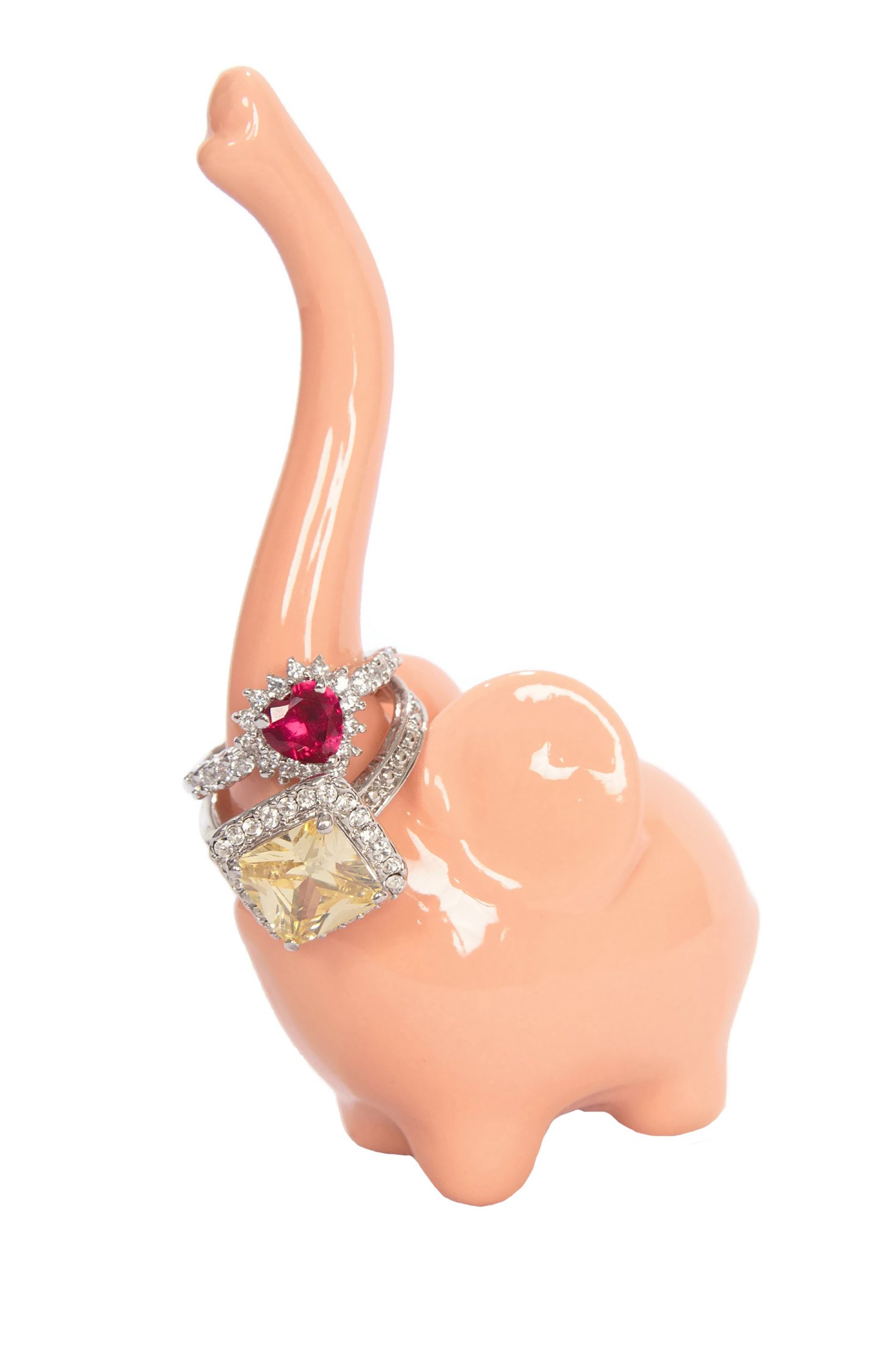Cute Baby Elephant Ring Holder - Coral Ceramic Jewelry Organizer for Engagement & Wedding Rings (2