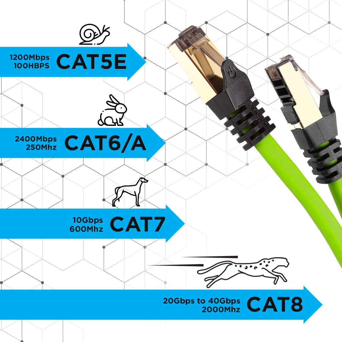 Duronic CAT 8 Ethernet Cable 2M (6.6ft) High Speed 40Gbps 2000MHz Shielded Network Cable - Snagless RJ45 Connector for Gaming, Streaming & Home Office - SFTP Patch Cord for Fast Data Transfer
