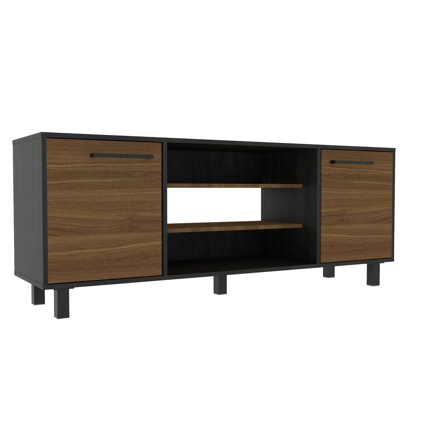 Tuhome Kaia TV Stand for TVs up to 55 Inches with 4 Shelves and 3 Drawers - Black/Pine Wood - Perfect for Living Room, Bedroom, or Home Theater Setup