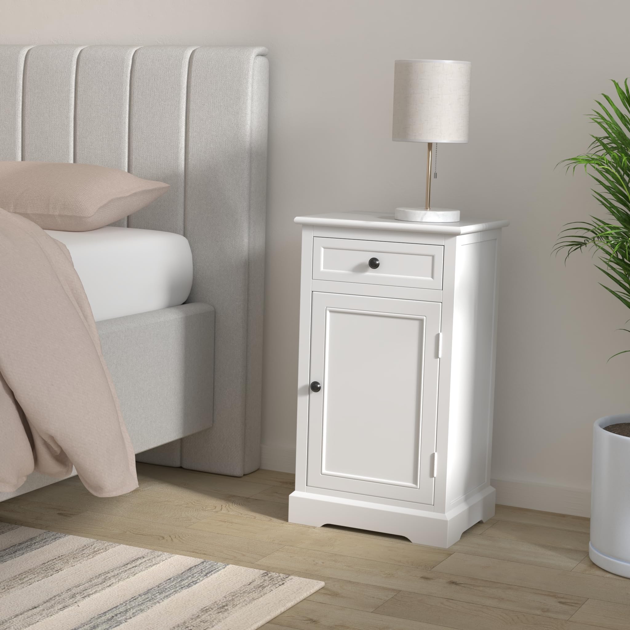 Classic Red Lantern Cherry Wood End Table - Small White Side Table for Living Room, Bedroom & Patio Decor
