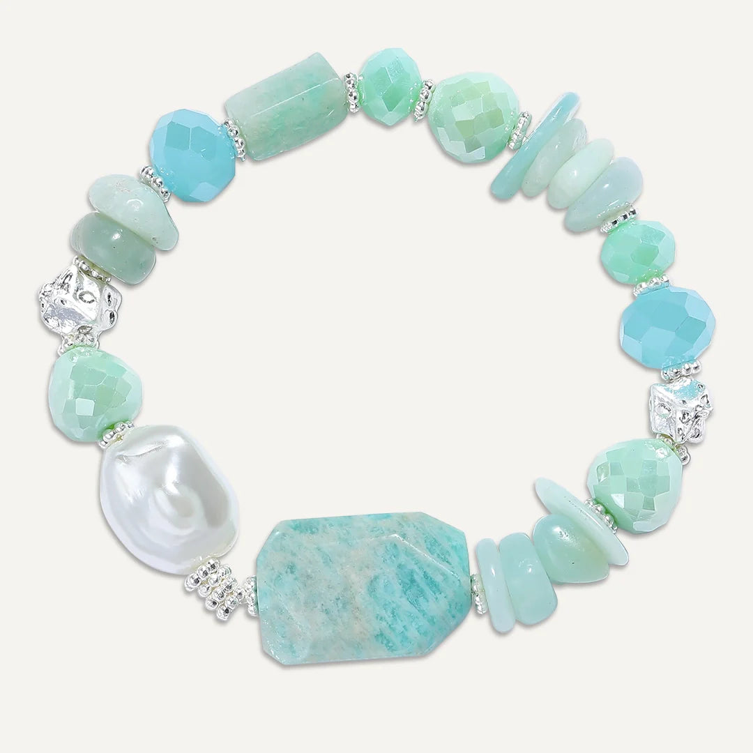 Aphina Beaded Bracelet for Women - Aqua Blue Glass Beads Adjustable Handmade Jewelry - Perfect for Beach, Boho Style & Everyday Wear
