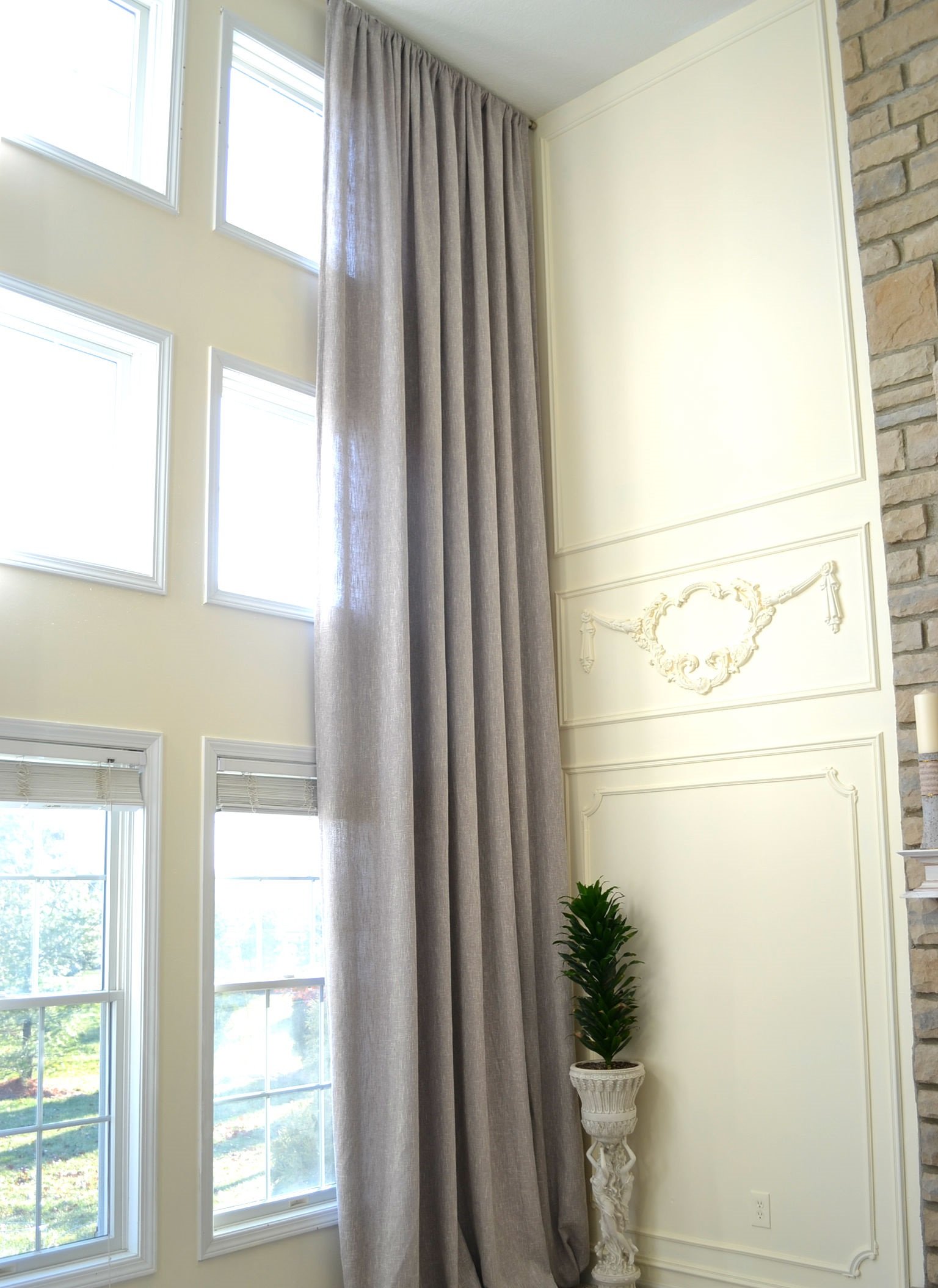 Premium Extra Long Gray Linen Curtains - Custom 16-24 ft Length & 9 ft Width for High Ceiling Windows | Luxury 2-Story Drapes for Living Room, Bedroom & Tall Windows