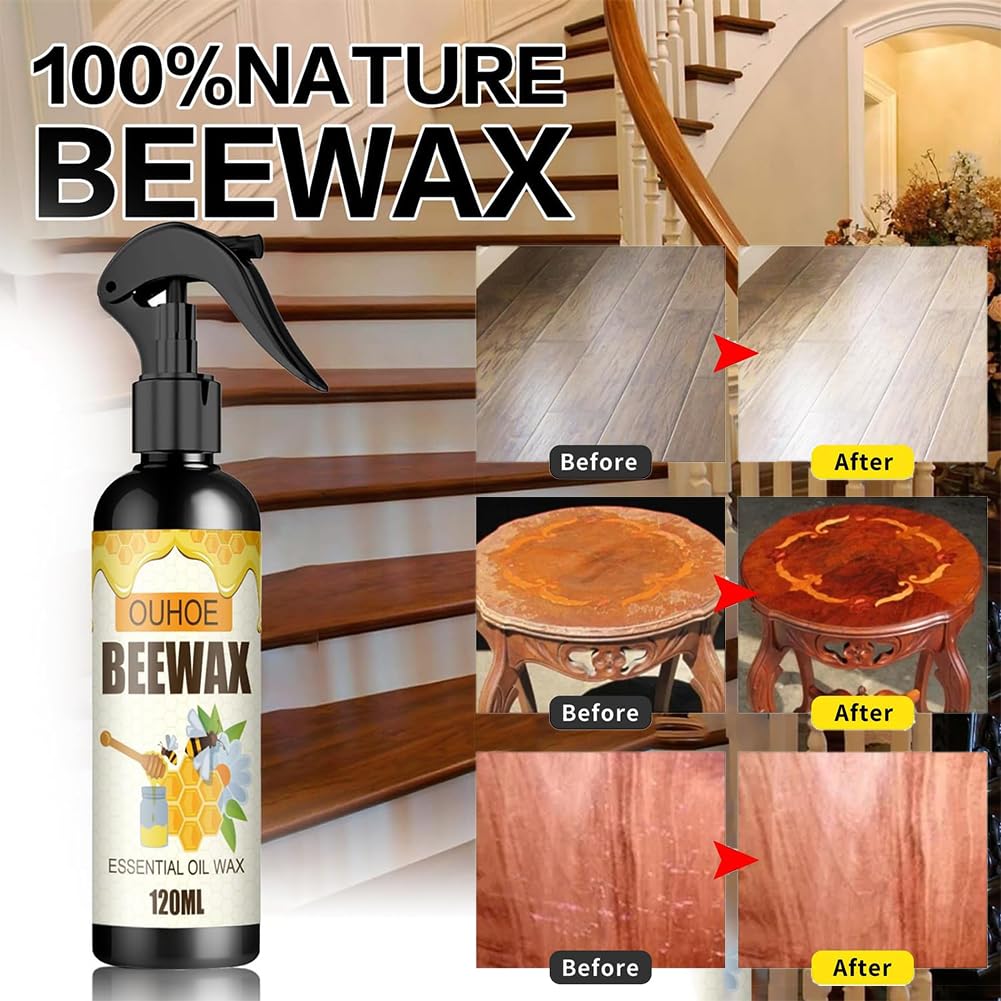 Natural Beeswax Floor Cleaner & Furniture Polish - Micro-Molecularized Wax Spray for Wood Floors, Tables & Cabinets | Eco-Friendly Wood Care for Home & Office