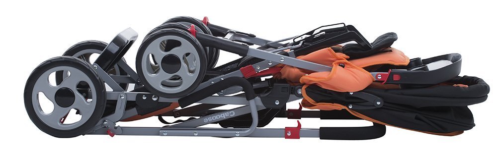 Joovy Caboose Sit and Stand Double Stroller - 3-Way Reclining Seats with Rear Bench & Standing Platform | Universal Car Seat Adapter | Amber | Perfect for Twins, Siblings & Urban Outings