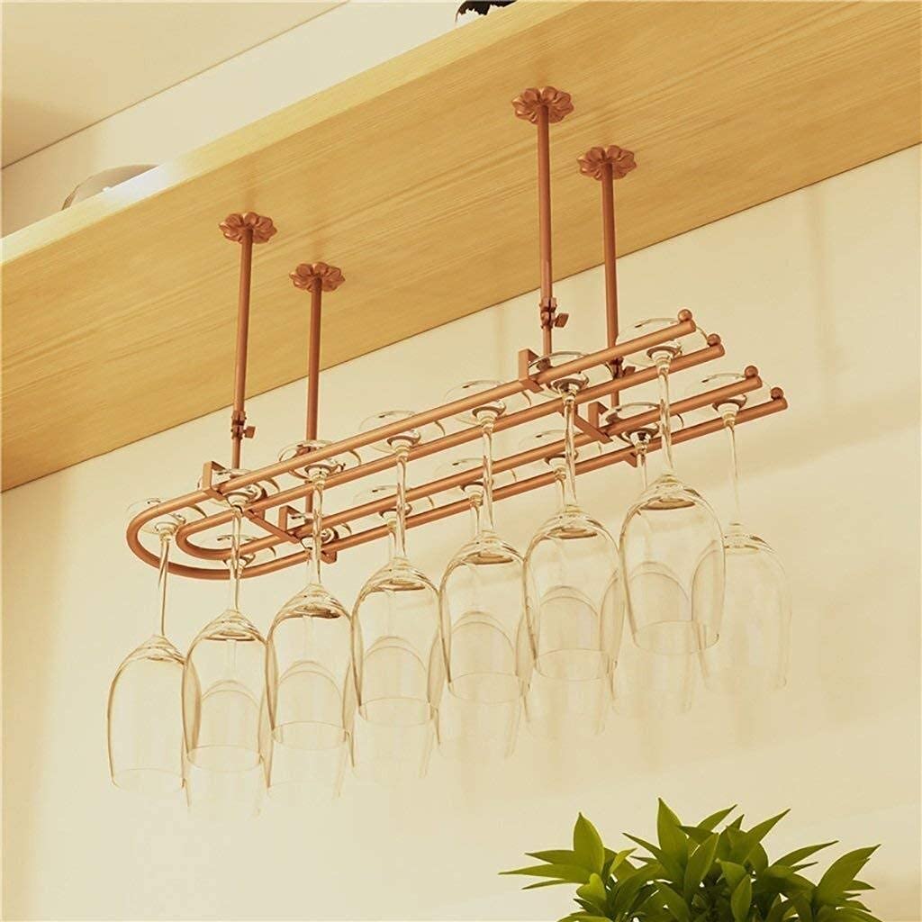 U-Shaped Iron Hanging Wine Glass Rack - Wall Mounted Wine Bottle & Glass Holder for Kitchen, Bar, Restaurant, and Home Decor - Durable Metal Wine Storage Shelf for Living Room, Hotel, and Dining Room Organization