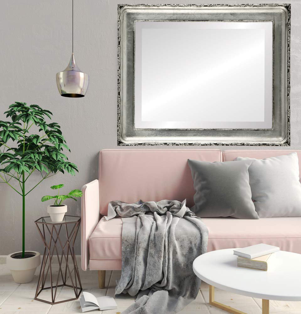 Ovalcrest 21x27 Inch Rectangular Wooden Beveled Wall Mirror - Silver Leaf & Black Antique Finish - Elegant Home Decor for Bathroom, Vanity, Bedroom, Living Room & Hallway - Perfect for Makeup, Dressing & Interior Design