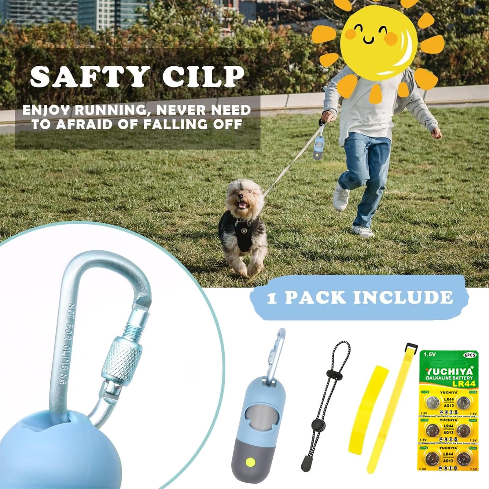 LED Dog Poop Bag Holder with Flashlight | Leash-Mounted Pet Waste Bag Dispenser | Waterproof Doggie Potty Bags Container with 30 Leak-Proof Bags & Accessories (2 Pack, Sky Blue) - Perfect for Night Walks, Hiking & Outdoor Adventures with Your Pet