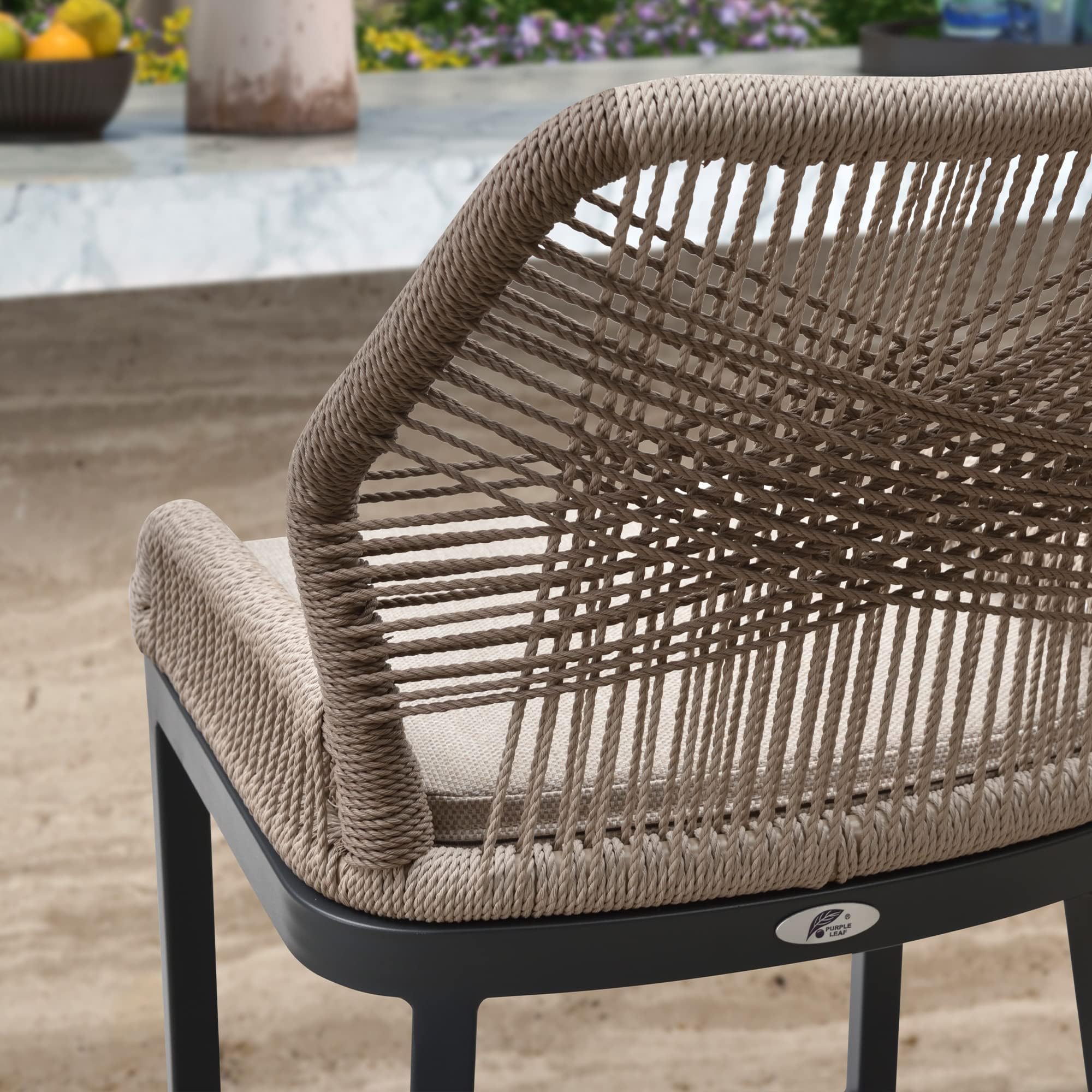 PURPLE LEAF 4-Piece Outdoor Bar Stool Set - Modern Wicker Rattan Barstools with Back, Aluminum Metal Frame - Perfect for Patio, Garden, Poolside & Outdoor Dining Areas