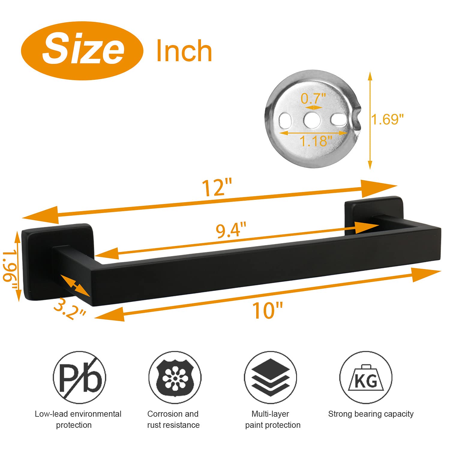 TocTen Heavy Duty Stainless Steel Towel Rack - 12