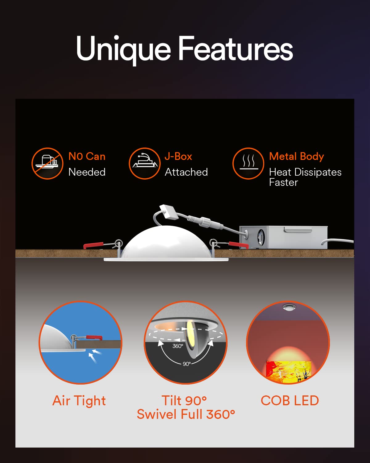 Lumary Smart 4 Inch LED Recessed Lights - 360°+90° Adjustable Gimbal Downlight, 7W 550LM Eyeball Soffit Lights for Outdoor & Indoor Use, ETL Certified Canless Design with Junction Box, Works with Alexa Google Siri (4 Pack) - Perfect for Patio, Garden, Garage & Home Lighting