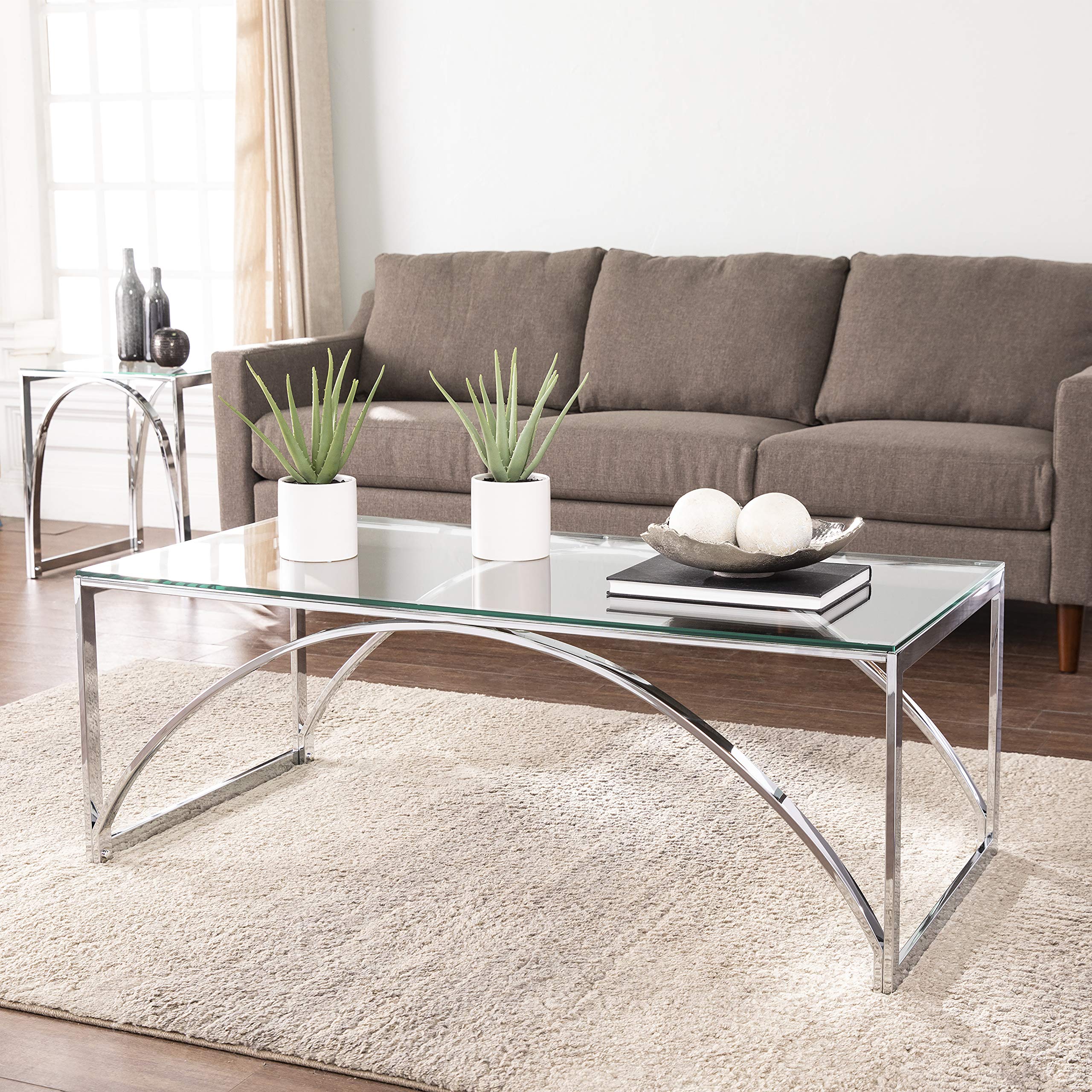 SEI Furniture Stevenly Modern Chrome Coffee Table - Stylish Living Room Center Table for Small Spaces, Home Decor & Entertainment Areas
