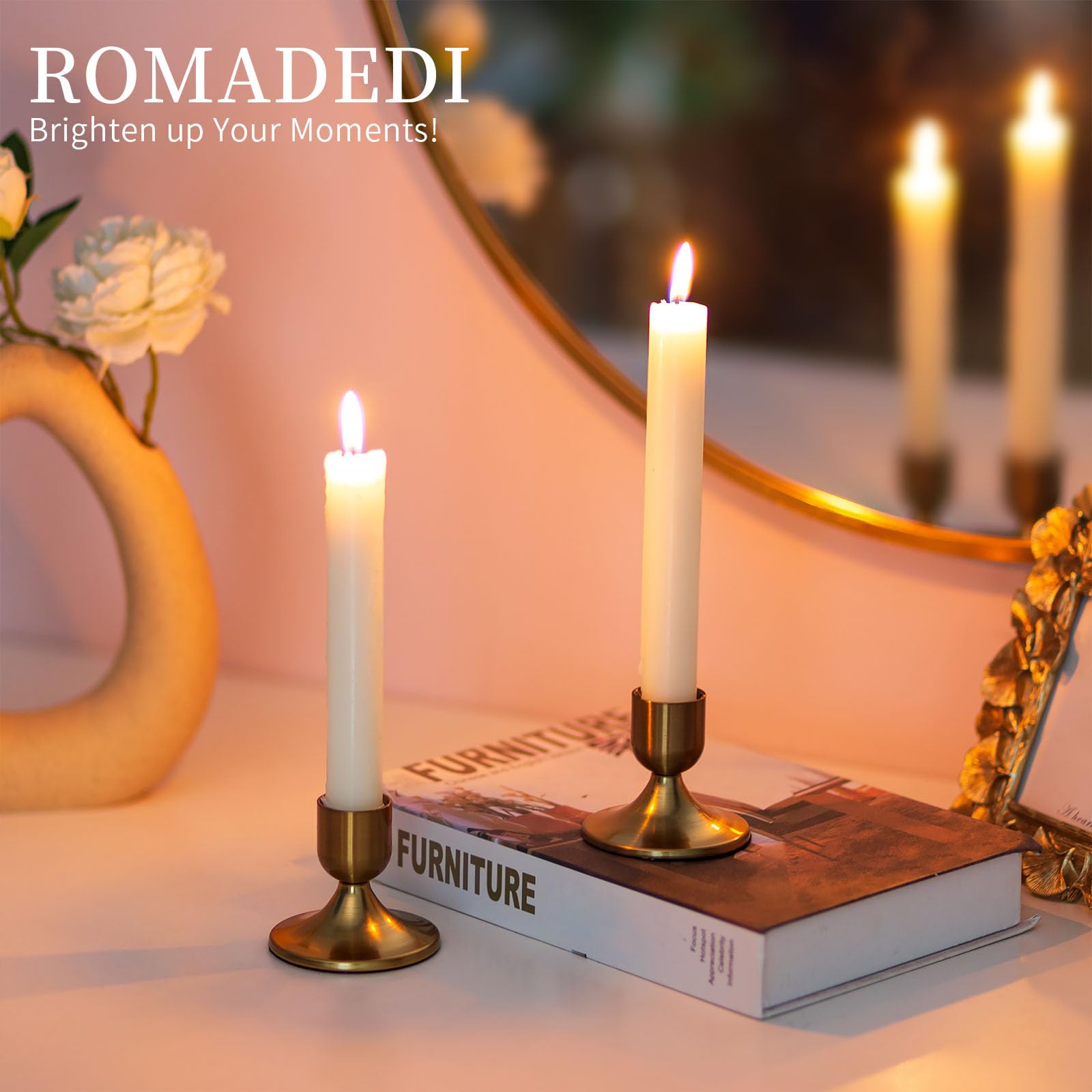 Gold Candlestick Holders Set of 2 - Elegant Brass Taper Candle Holders for Wedding Centerpieces, Christmas Mantel Decor, Dining Table & Home Decoration - Perfect for Romantic Dinners, Holiday Celebrations & Special Occasions
