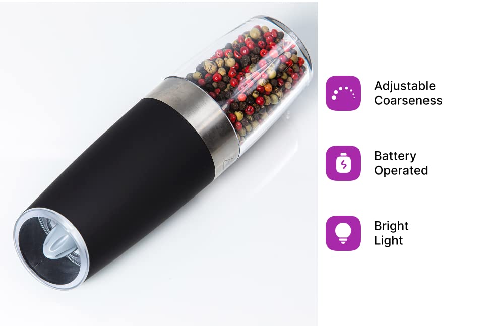 KSL Gravity Electric Salt and Pepper Grinder Set - Automatic Adjustable Battery Powered Mill - Perfect Kitchen Gadget for Cooking & Seasoning - Ideal Mother's Day Gift for Home Chefs