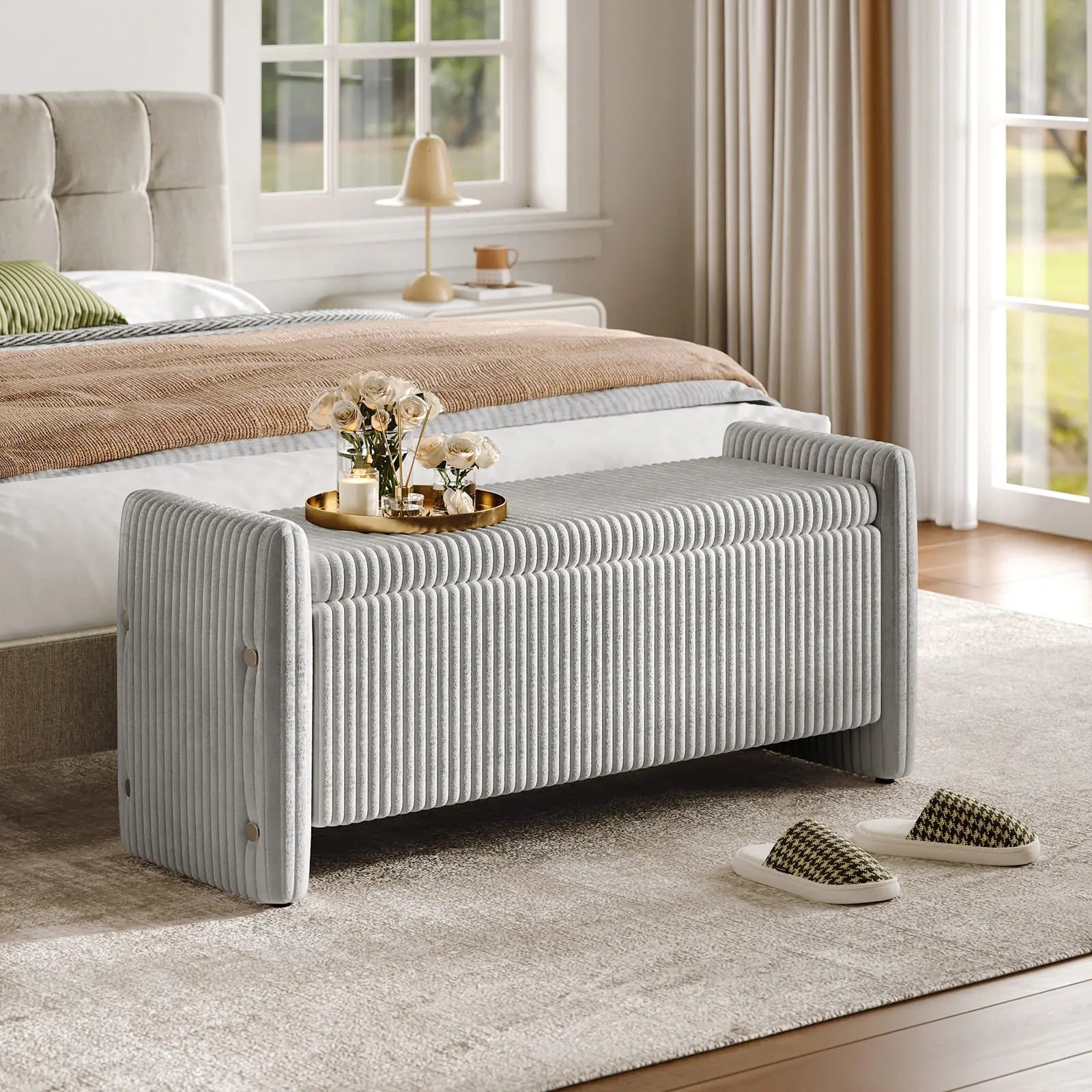 Bestier Velvet Ottoman Storage Bench with Tufted Seat - Stylish Footrest & Organizer for Bedroom, Living Room, Entryway - Perfect for Extra Seating & Hidden Storage