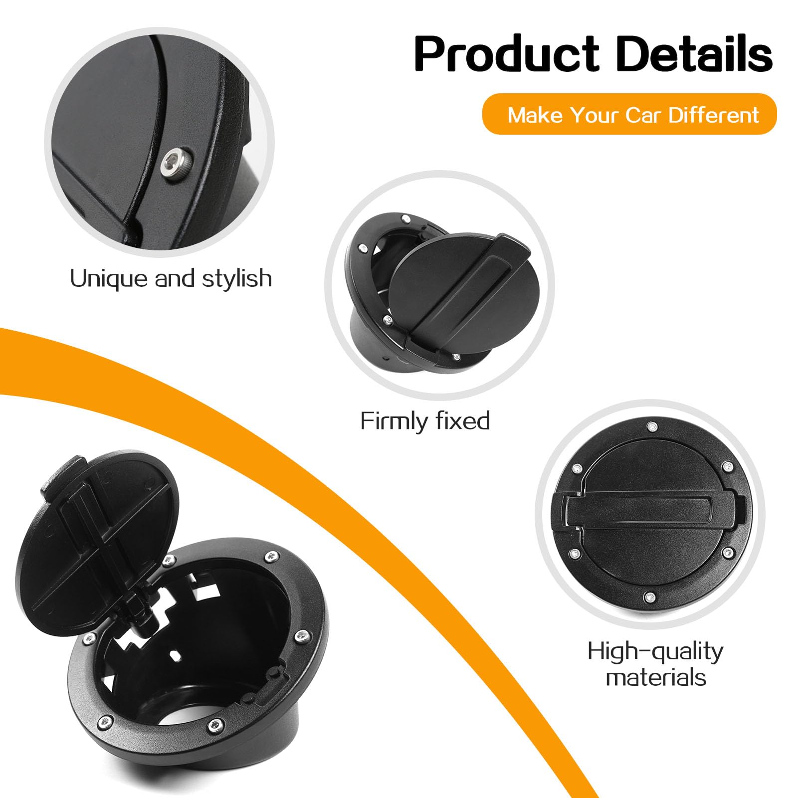 JeCar Aluminum Gas Cap Cover for Jeep Wrangler JK & Unlimited 2007-2017 - Fuel Filler Door Accessories for Sport, Rubicon, Sahara Models (No Logo) - Durable Exterior Upgrade for Off-Road & Daily Driving