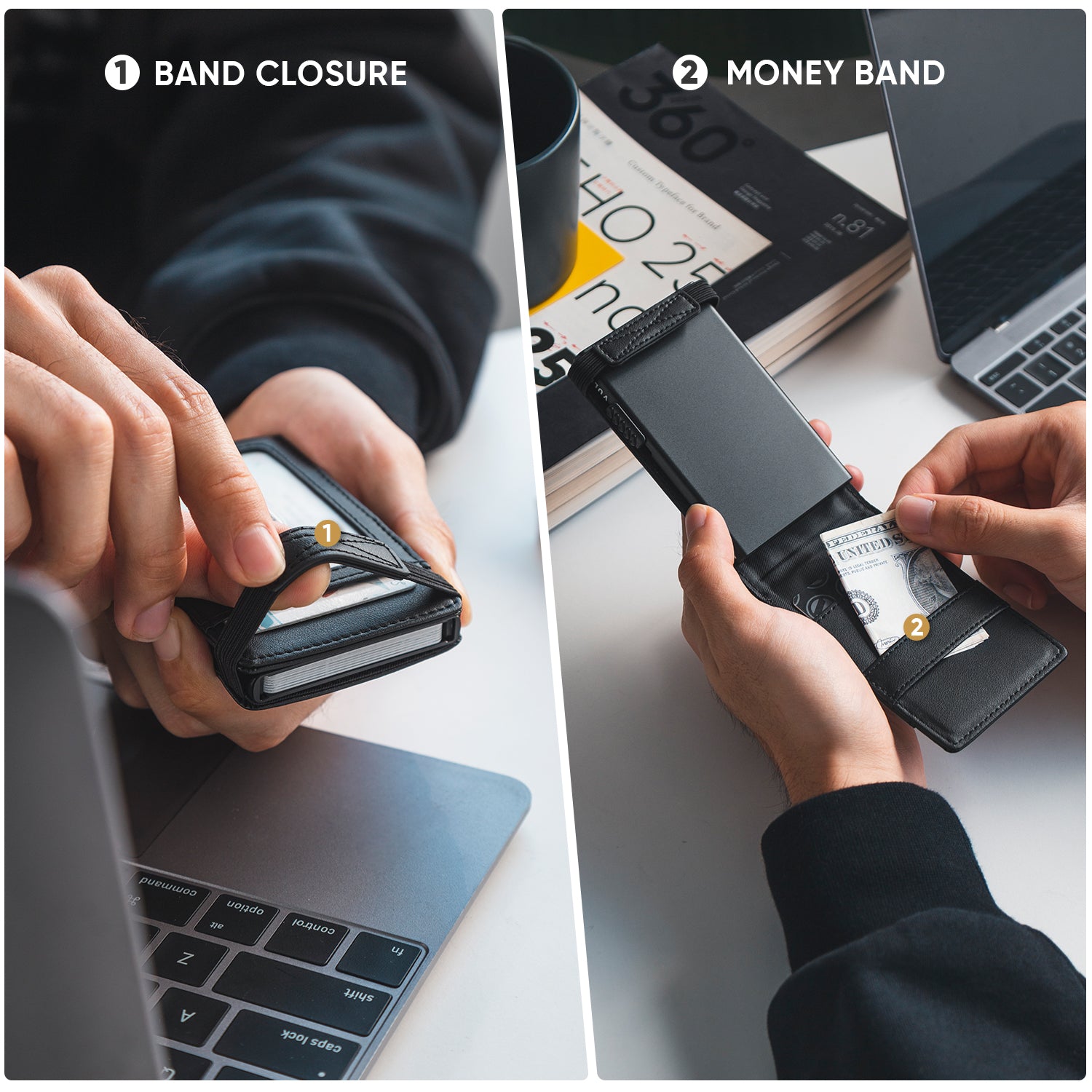 VC316 Elastic Band Closure Card Holder with Back ID Window - Secure & Stylish Wallet for Credit Cards, IDs, and Cash - Perfect for Travel, Work, and Everyday Use