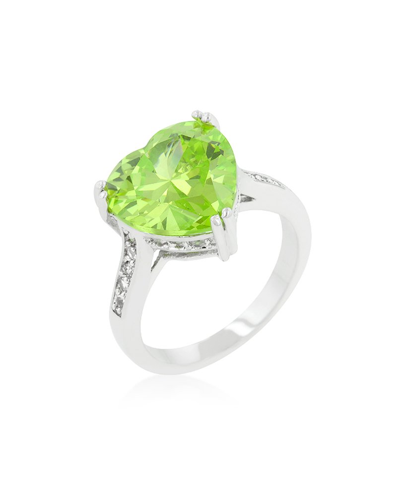 Kate Bissett Genuine Rhodium Plated Heart Ring with Apple Green Cubic Zirconia & Round Cut Clear Accent Stones - Elegant Jewelry Gift for Women, Perfect for Valentine's Day, Anniversary & Special Occasions