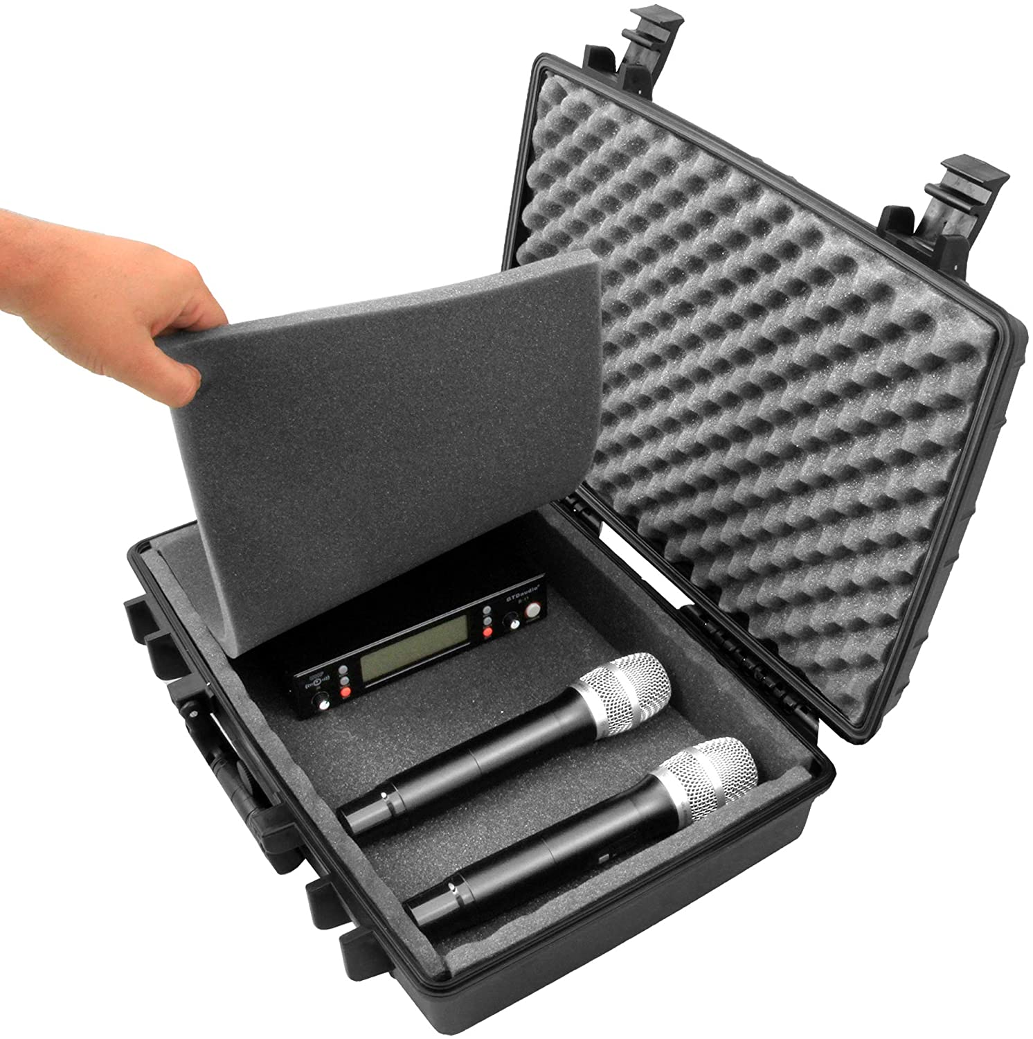CASEMATIX Waterproof Wireless Microphone System Case - Compatible with Sennheiser, Shure, Audio Technica, Nady, VocoPro, AKG Receivers & Transmitters - Ideal for Live Performances, Studio Recording & Outdoor Events