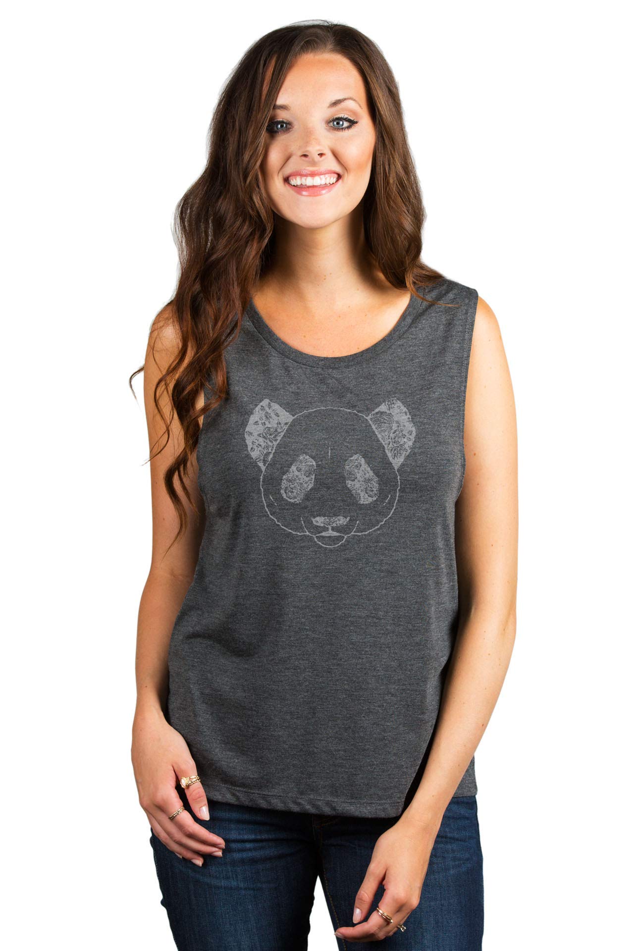 Floral Panda Print Women's Sleeveless Muscle Tank Top - Soft Stretchy Workout Shirt for Gym, Yoga & Summer Casual Wear