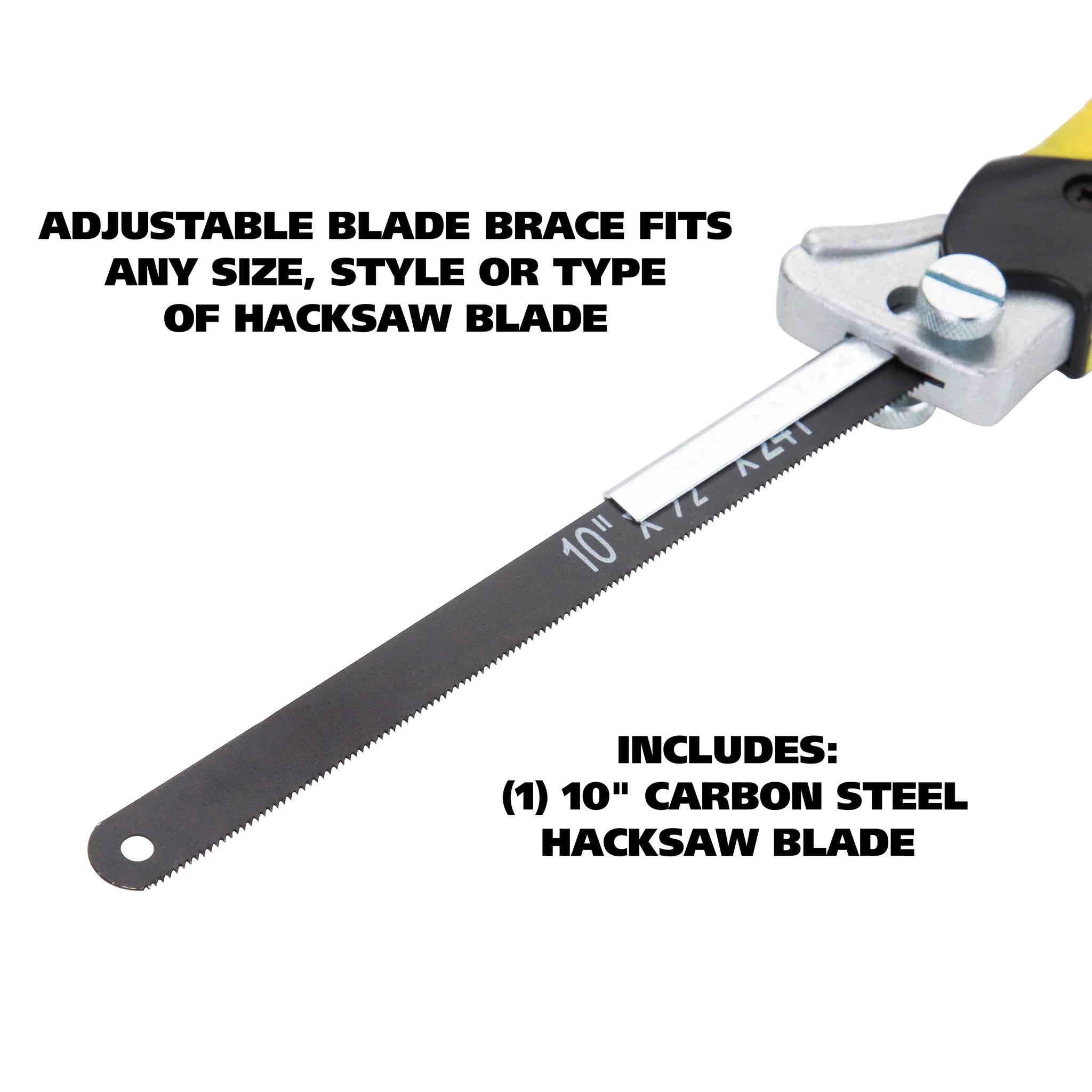 GreatNeck True Close Quarter Hacksaw - 10 Inch Carbon Steel Blade & Aluminum Frame for Cutting Wood, PVC, Foam, Brass | Heavy Duty & Comfortable Grip | Perfect for DIY Projects, Plumbing, and Home Repairs (Model 80070)
