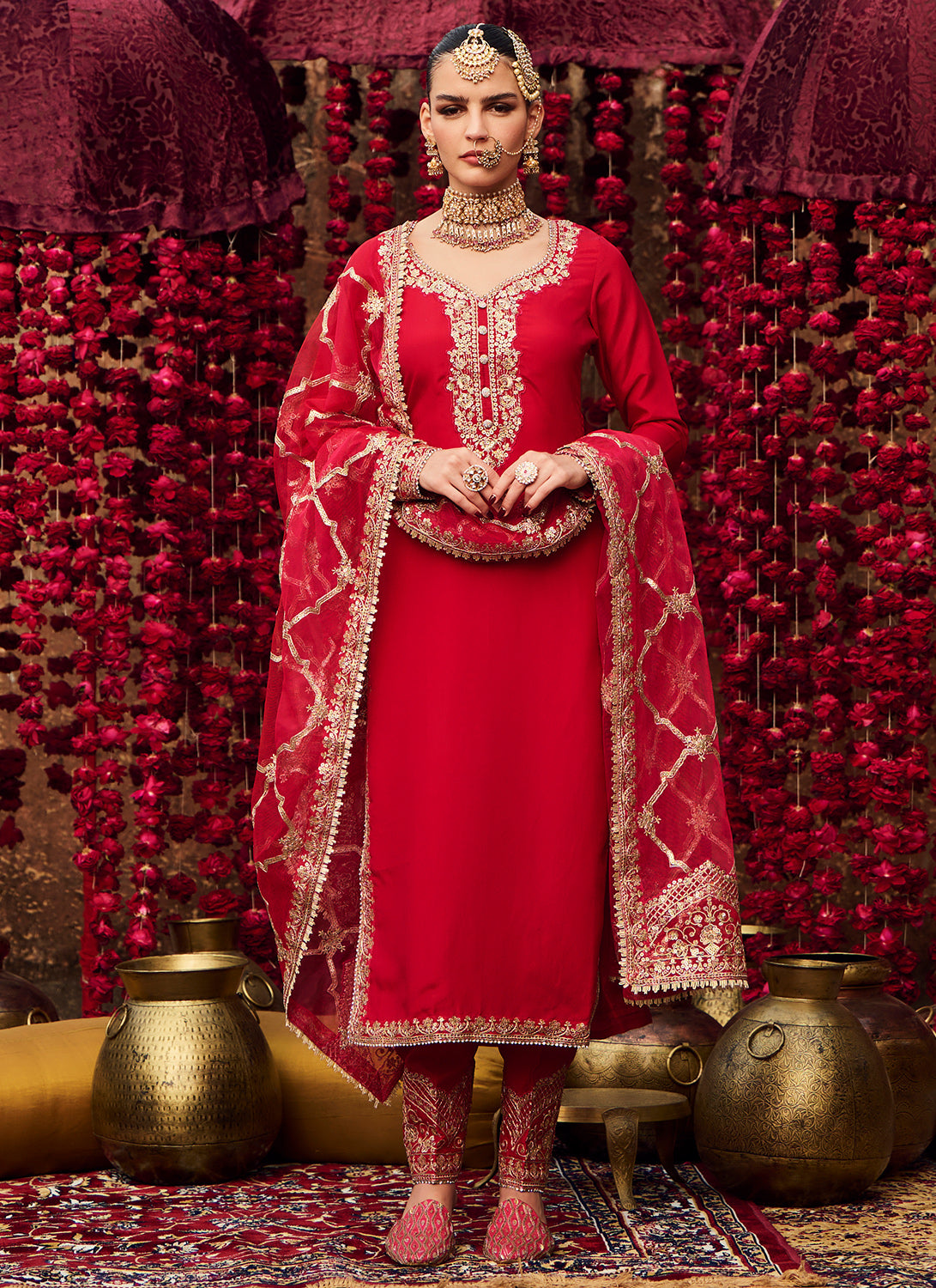 Elegant Hot Pink Embroidered Women's Straight Suit - Formal Office Wear & Special Occasion Outfit