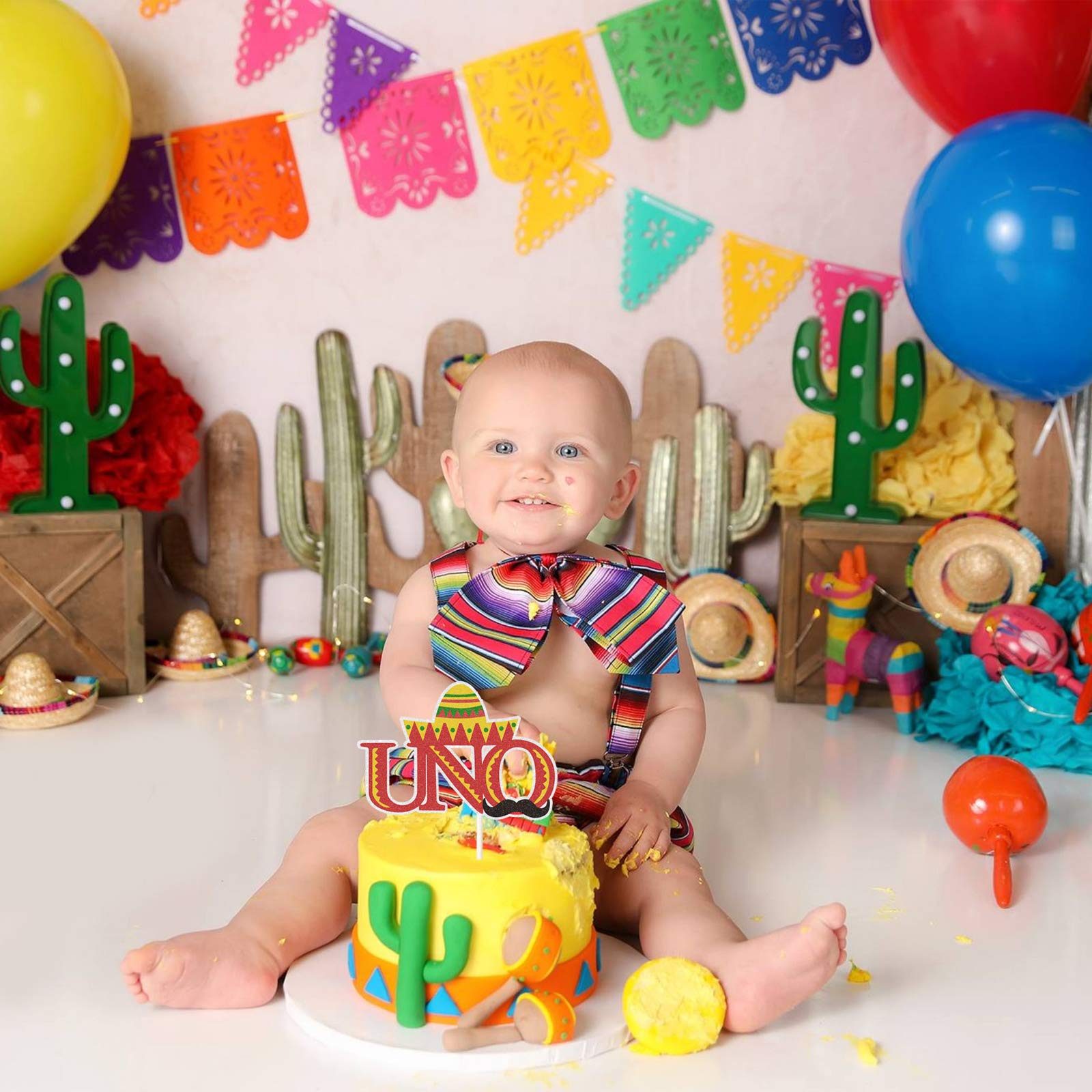 UNO Cake Topper Decorations - First Birthday Party Supplies for 1 Year Old Baby Shower | Carnival Theme Celebration Decor for Kids Birthday Cakes and Desserts