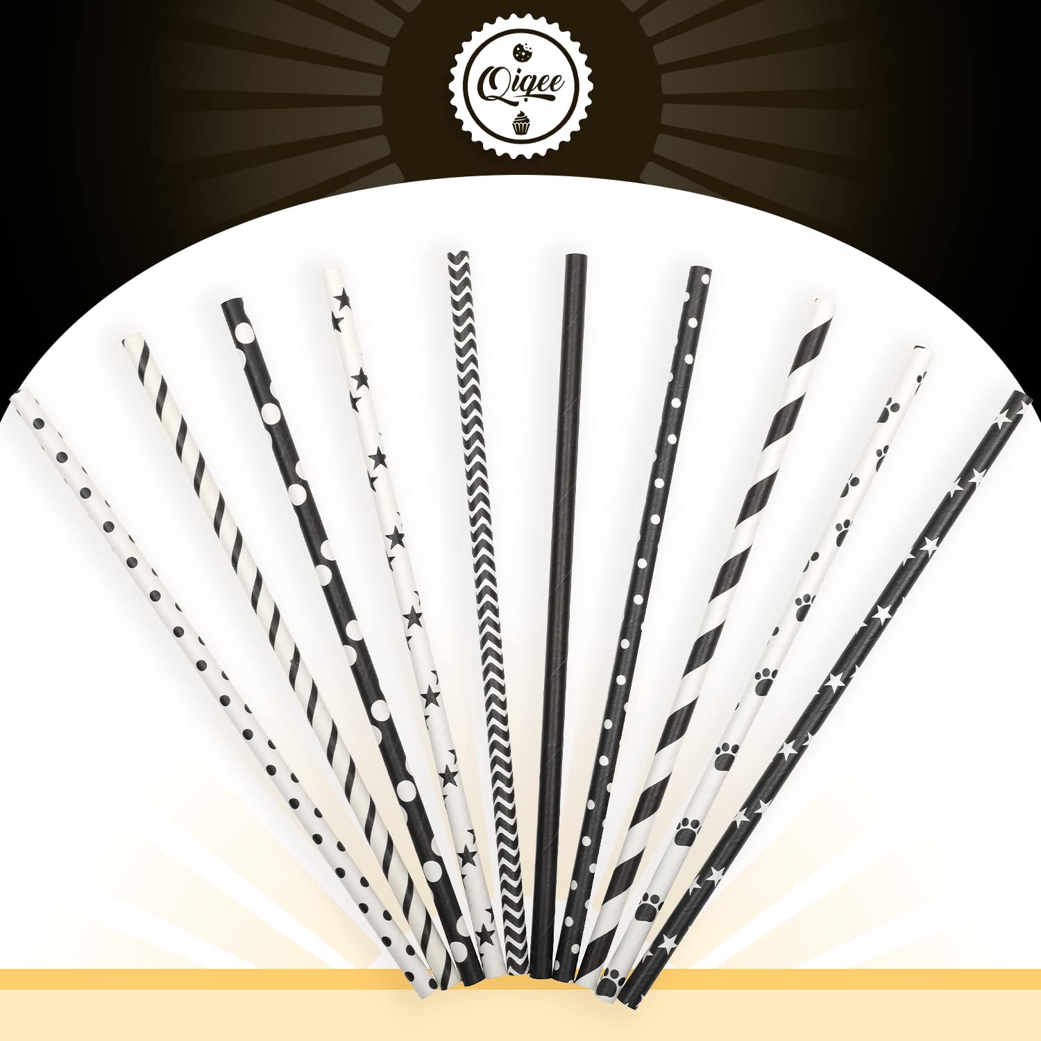Eco-Friendly Black Paper Drinking Straws - 150pcs Bulk Disposable Straws (10 Stylish Patterns) - Perfect for Parties, Weddings & Eco-Conscious Cafes