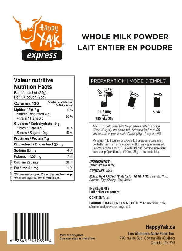 Happy Yak Whole Milk Powder - 100% Pure, Non-GMO, Rich in Calcium & Vitamins - Perfect for Baking, Coffee Creamer, and Healthy Smoothies