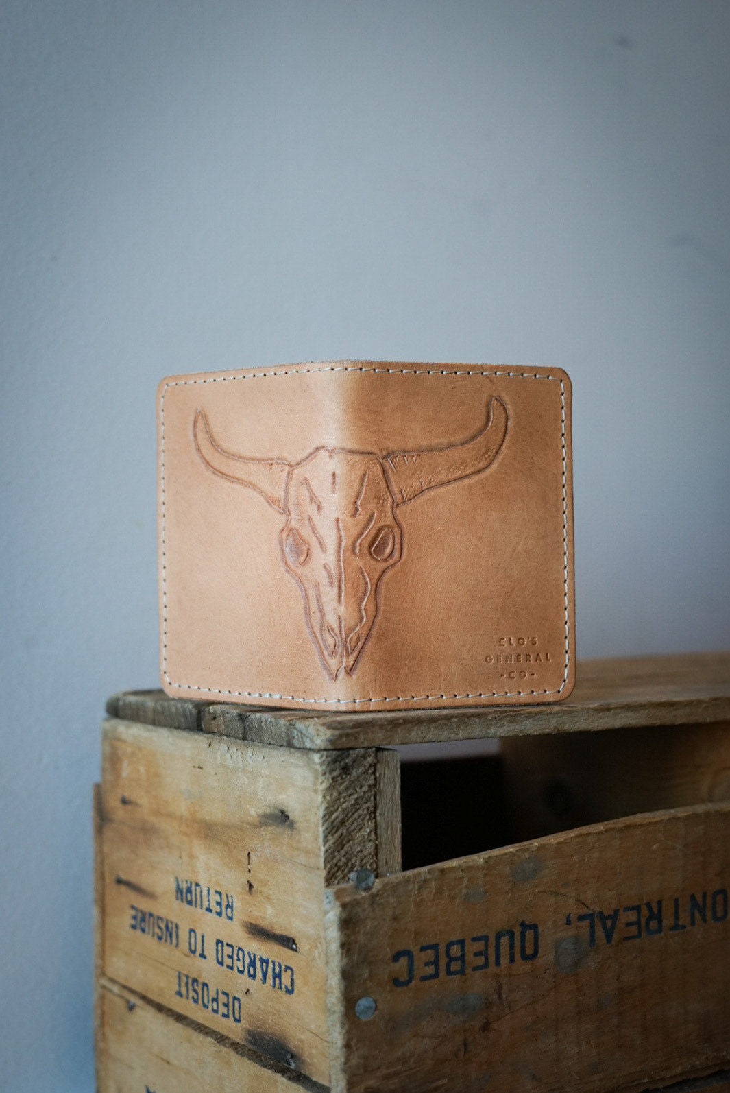 Hand Tooled Mini Trucker Wallet - Genuine Leather Cowboy Bifold Wallet with Cattle Skull Design - Perfect for Western Lovers, Rodeo Enthusiasts & Everyday Carry (EC)