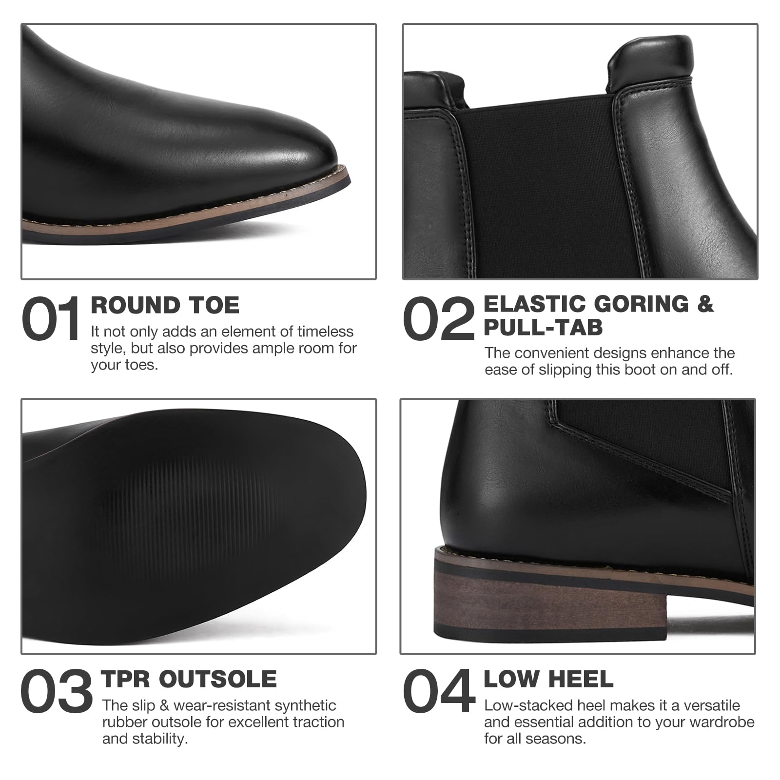 Rollda Men's Chelsea Boots - Casual Slip-On Ankle Boots with Elastic for Dress & Everyday Wear | Perfect for Office, Outings & Formal Events