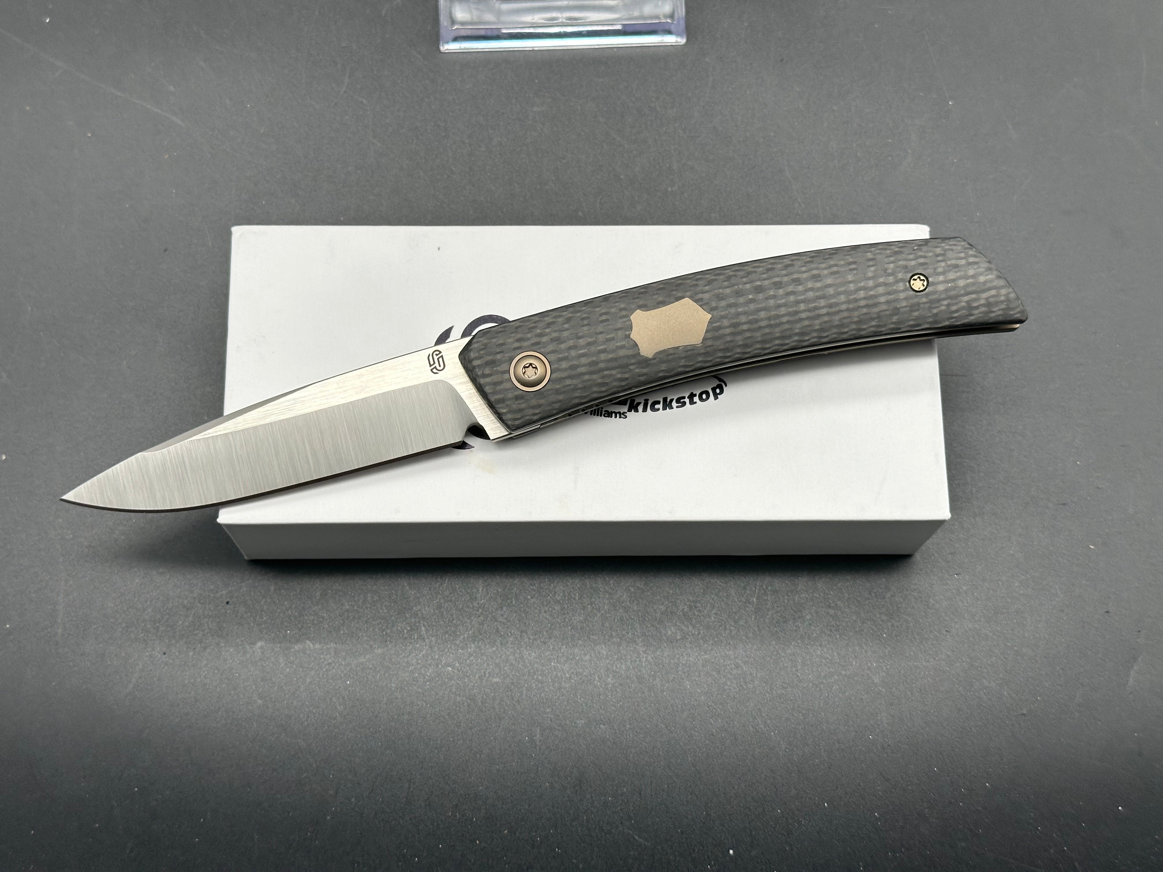 Jared Oeser F22 KickStop Flipper Knife - Premium M390 Steel Satin Blade with Carbon Fiber Handle - EDC, Tactical, Outdoor Survival & Camping Gear