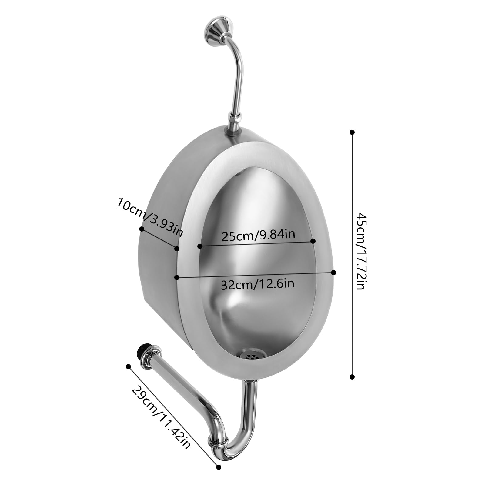 304 Stainless Steel Wall Mounted Urinal for Men - Automatic Sensor Flush, Commercial & Household Use - Ideal for KTV, Prison, Bar, Bathroom, Hotel, and Public Restrooms