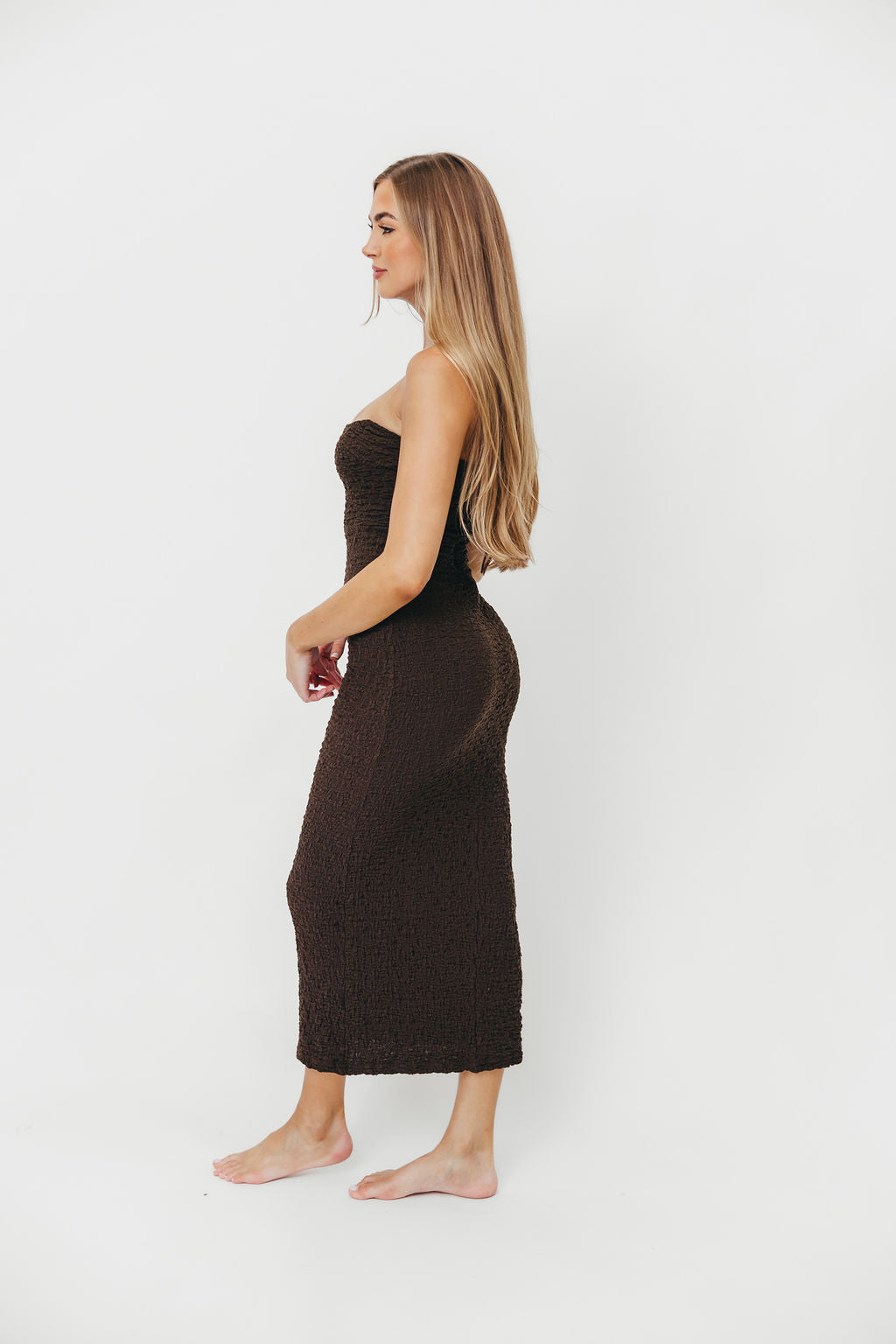 Nadine Women's Sleeveless Tube Top Woven Maxi Dress in Chocolate Brown - Perfect for Summer Beach Vacation, Date Night & Casual Outings