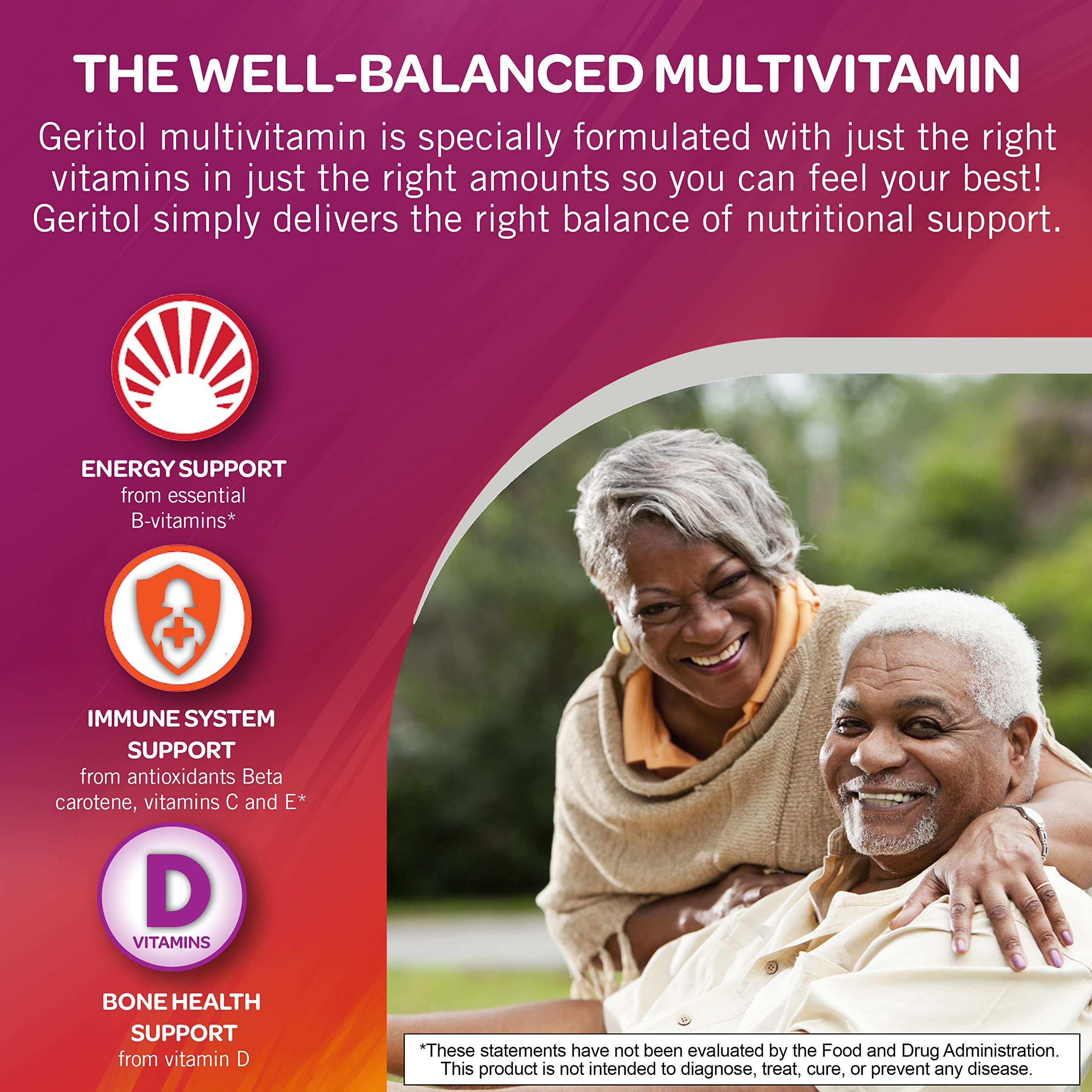 Geritol Multivitamin Supplement with B-Vitamins, Antioxidants, Vitamins C, E & D, Iron - 26 Essential Vitamins & Minerals - Gluten-Free, Non-GMO, No Artificial Sweeteners - 40 Tablets - Supports Energy, Immunity & Overall Wellness for Active Adults