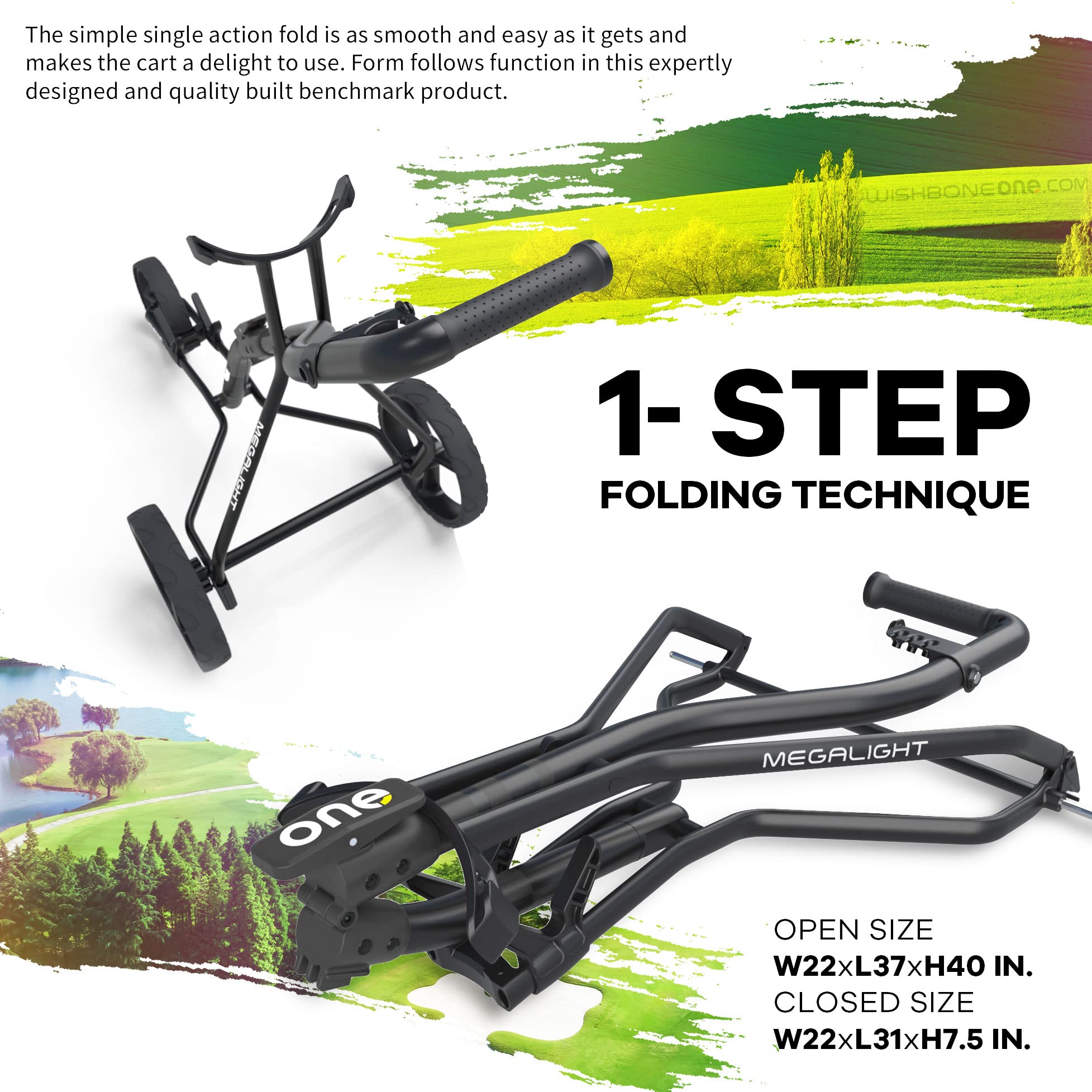 Lightweight Golf Push Cart with Wishbone Design - Premium Materials & Ergonomic for Easy Maneuvering | Perfect for Golf Courses, Driving Ranges & Outdoor Practice Sessions
