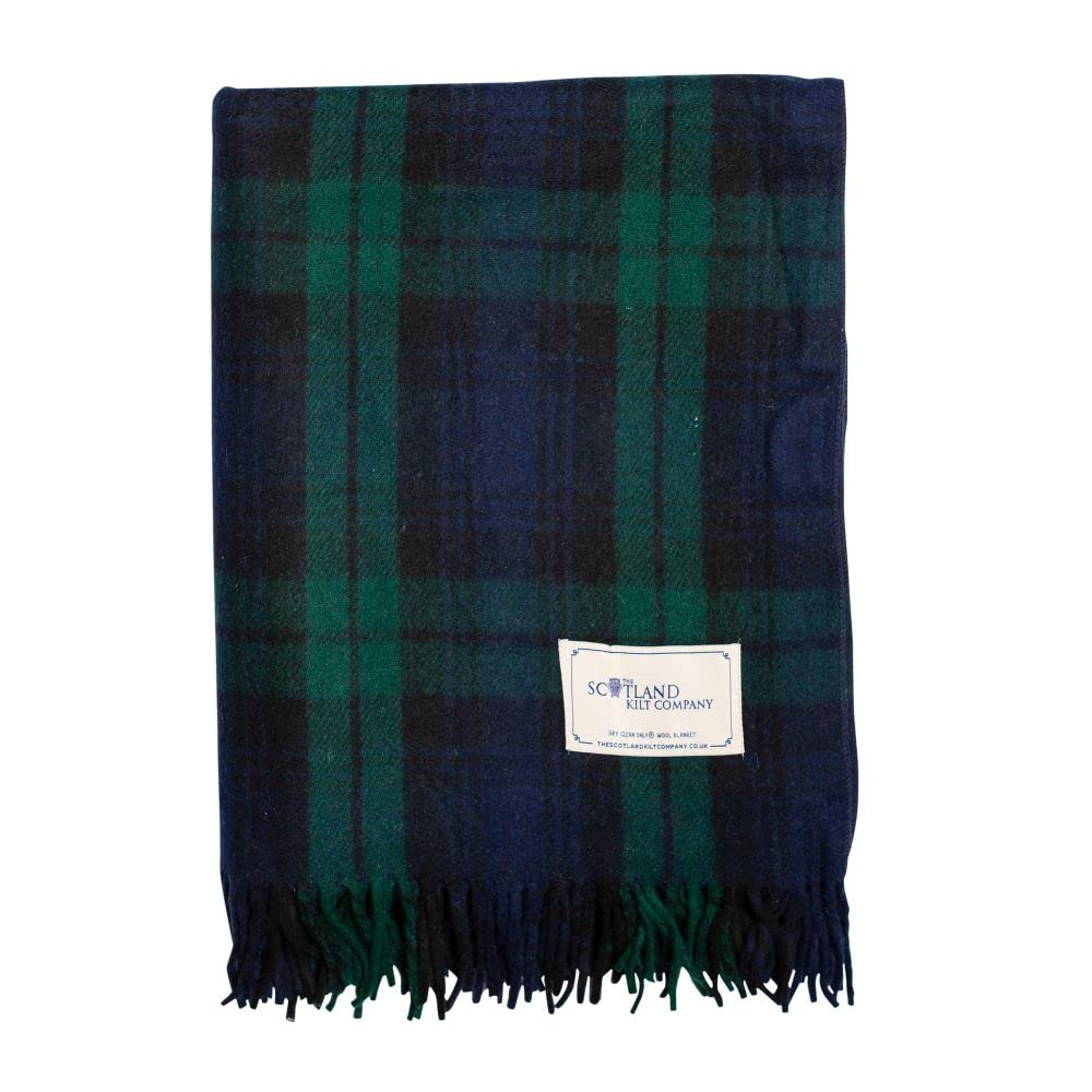 Premium Scottish Tartan Throw Blanket - Black Watch Plaid Wool Rug - 60