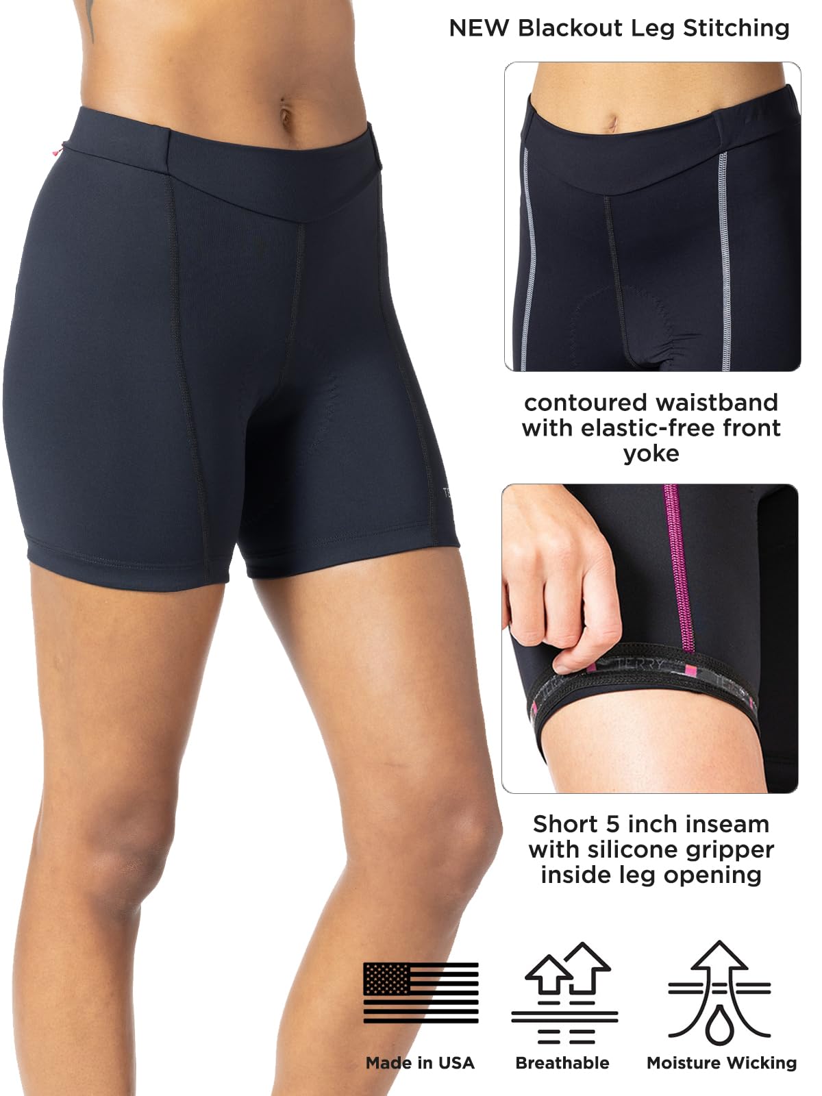 Women's Terry Bike Shorts with Padded Liner - 5 Inch Black Cycling Shorts for Women with Silicone Leg Grips | Perfect for Road Biking, Spinning & Indoor Cycling Workouts