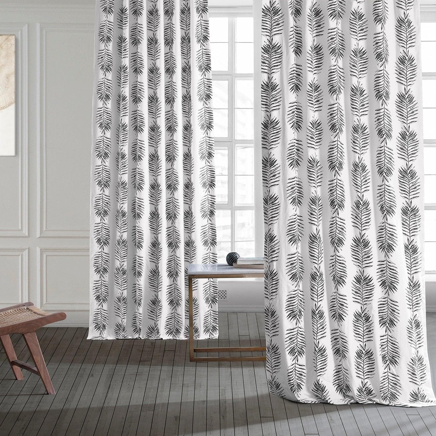 Black Floral Printed Cotton Room Darkening Curtains - Sago Collection | Elegant Window Treatment for Bedroom, Living Room & Home Decor