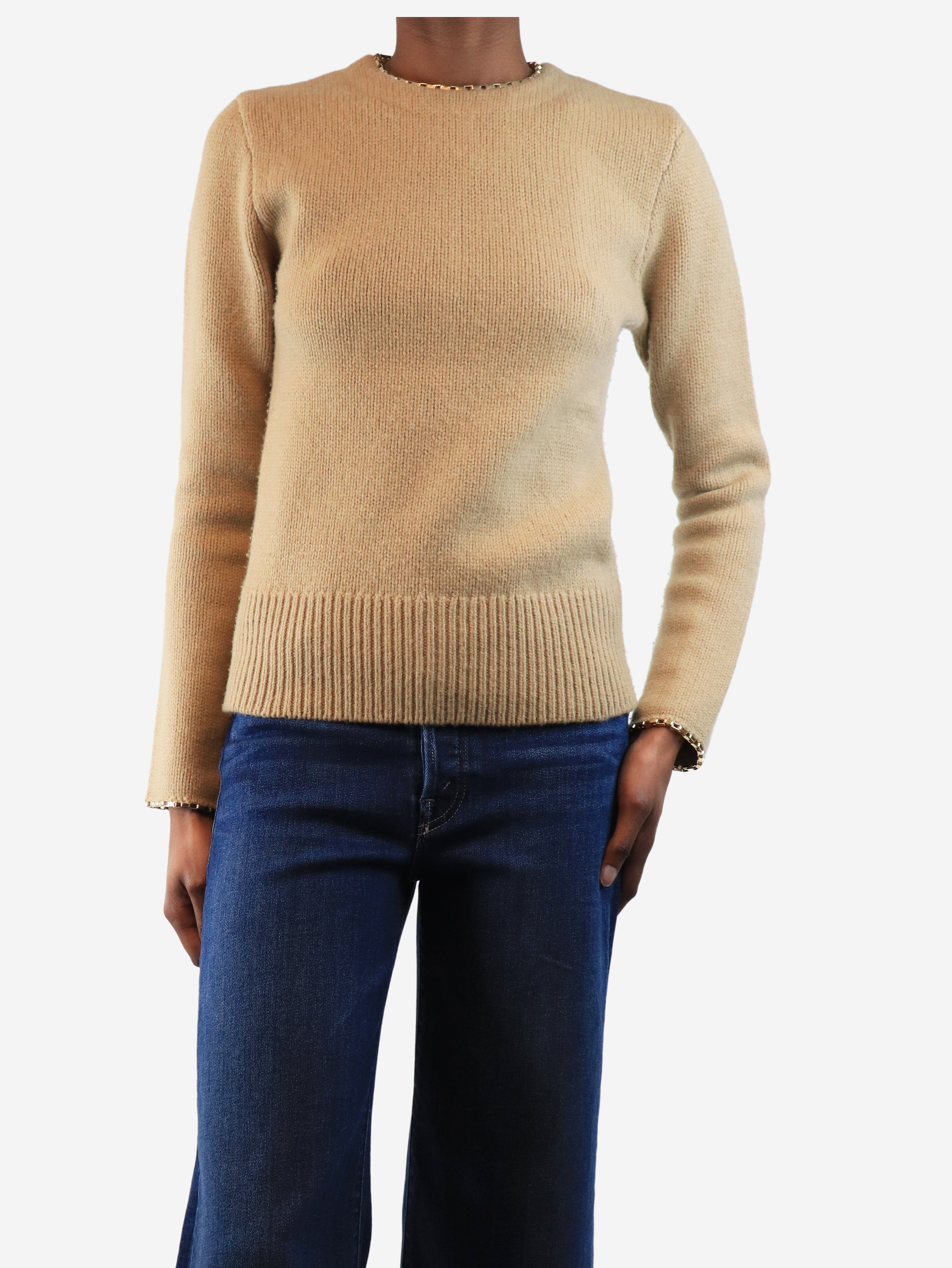 Beige Chain Edge Jumper Sweater - Size XS | Women's Casual Knit Pullover for Fall & Winter | Perfect for Layering, Office Wear & Cozy Outfits