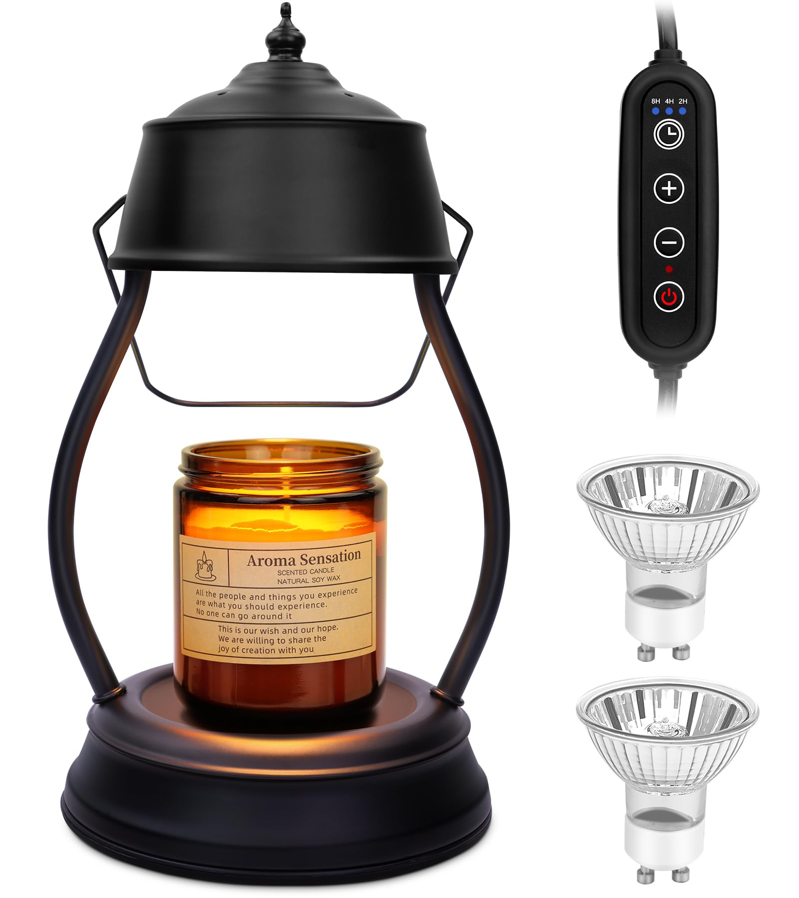 Dimmable Candle Warmer Lamp with Timer - Black Lantern Style for Home Decor | Perfect Mothers Day, Birthday & Housewarming Gift for Women | Creates Cozy Ambience in Bedroom, Living Room & New Homes
