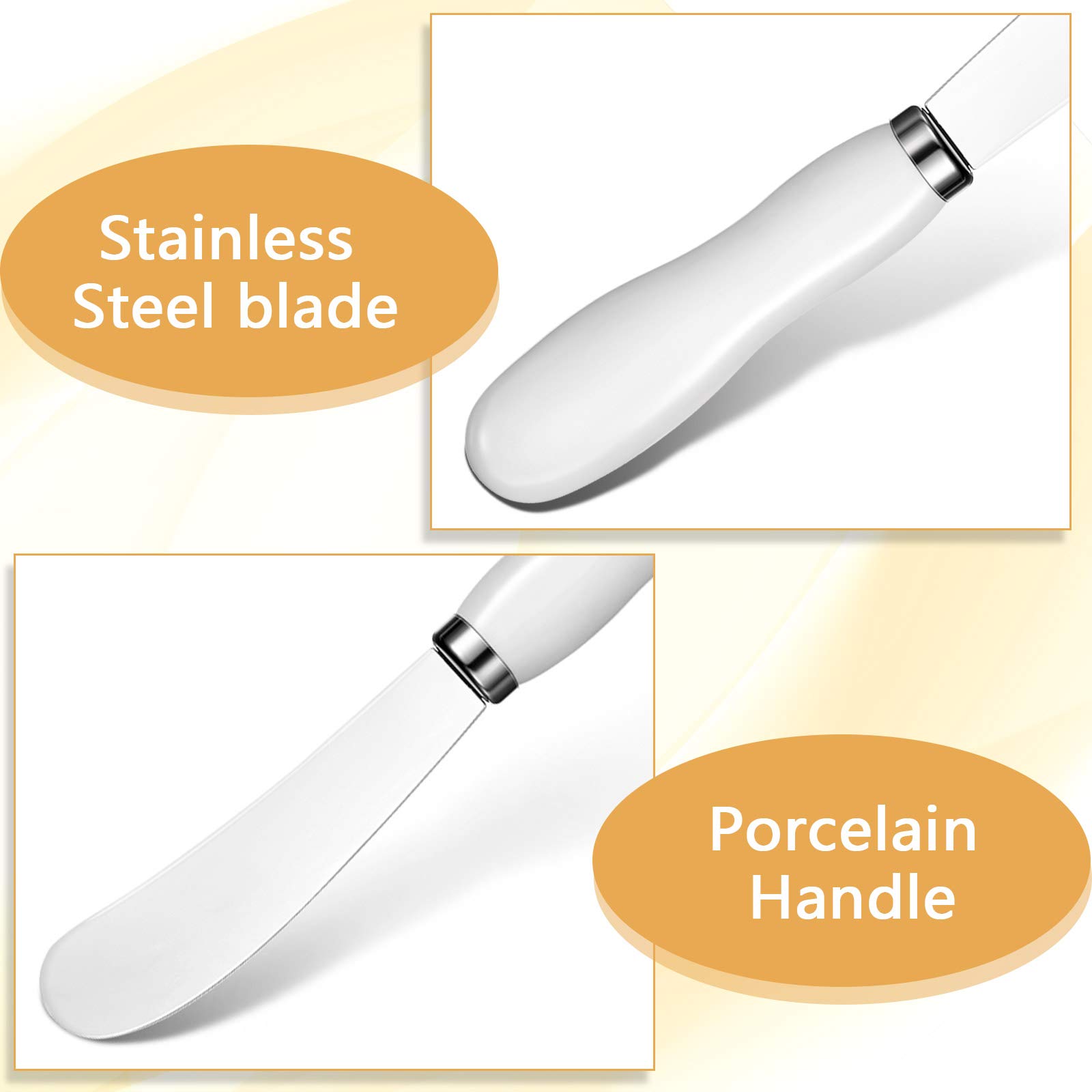 Stainless Steel Cheese Spreader Knife with White Porcelain Handle - 5.74 Inch Multipurpose Butter & Cheese Knife Set of 4 - Perfect for Charcuterie Boards, Wine Parties & Kitchen Use
