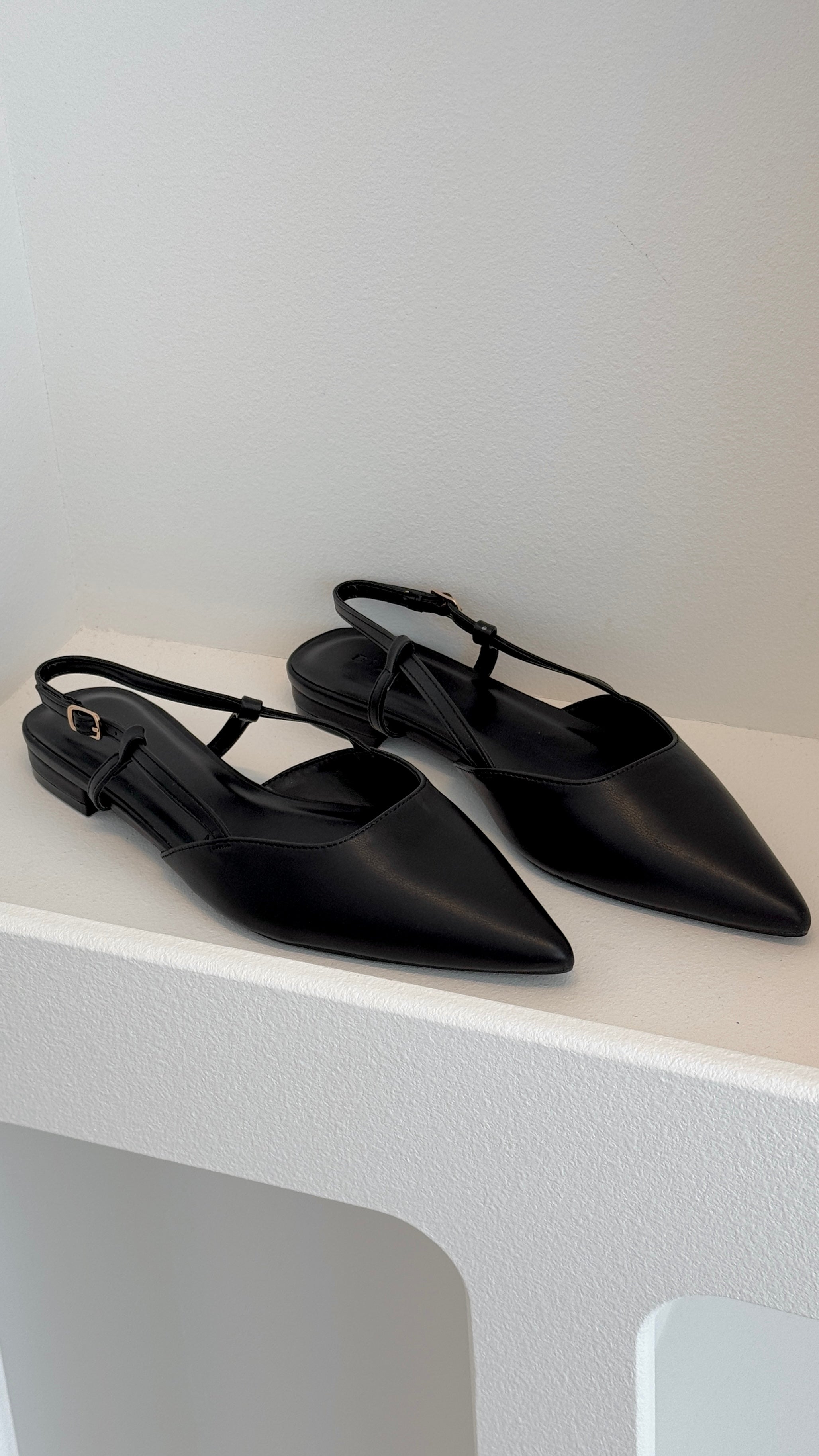 Iver Ballet Flats for Women - Comfortable Black Leather Pointed Toe Shoes for Work, Office & Casual Wear
