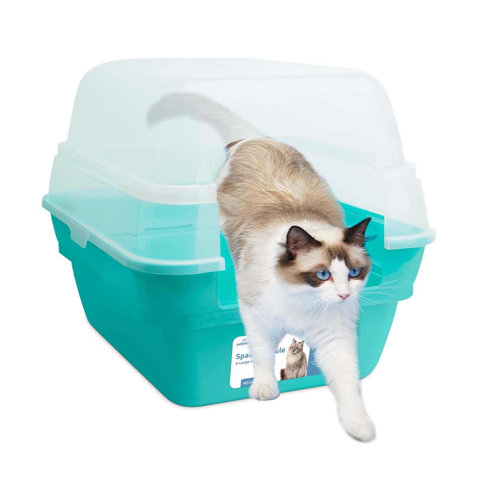 Foldable Large Hooded Cat Litter Box with Transparent Lid - Jumbo Size for Multiple Cats, Odor Control & Privacy (Teal) | Ideal for Home, Apartment & Travel Use