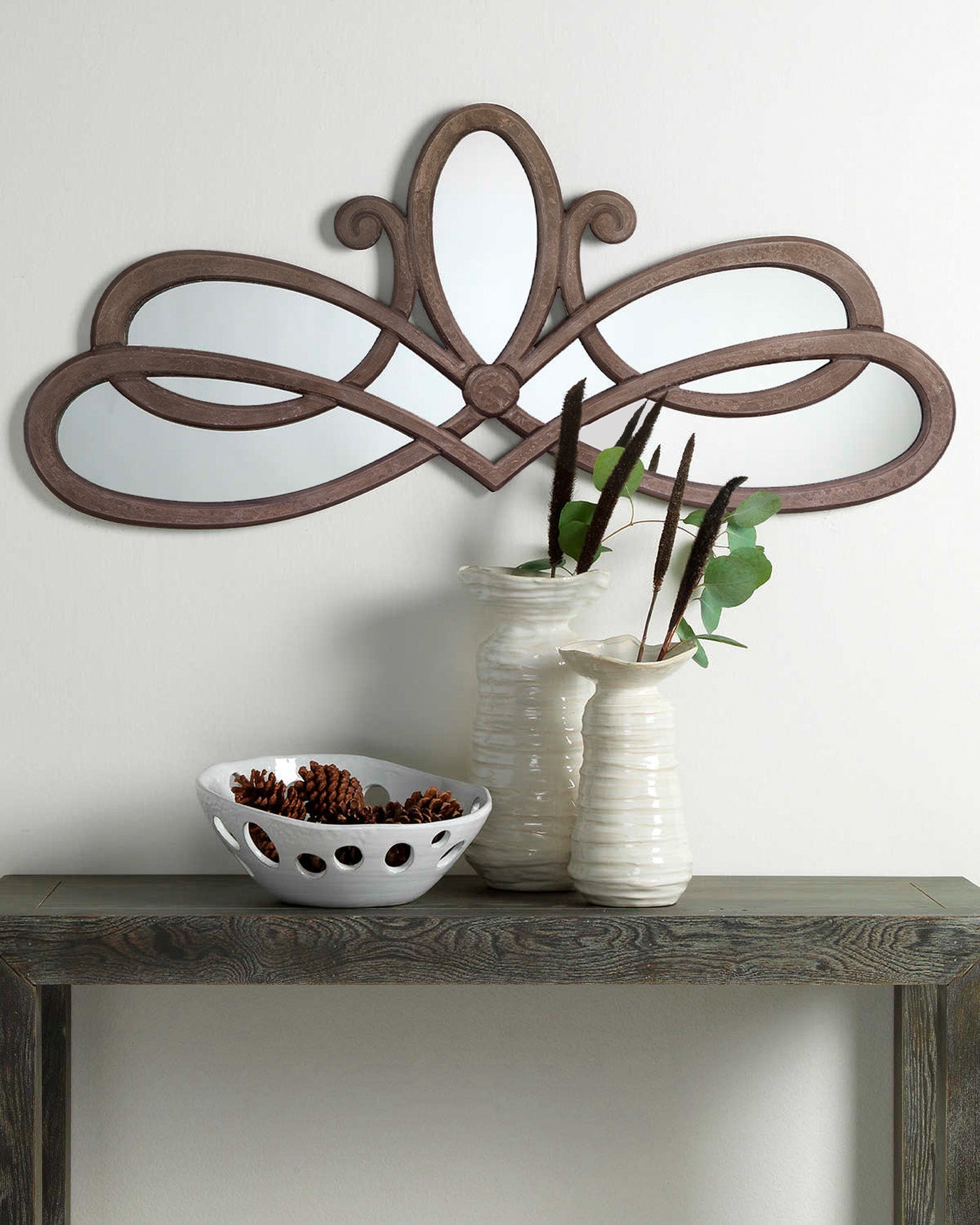 Grey Scroll Mirror - Elegant Wall Decor for Bedroom, Bathroom & Vanity | Perfect for Makeup, Grooming & Home Styling