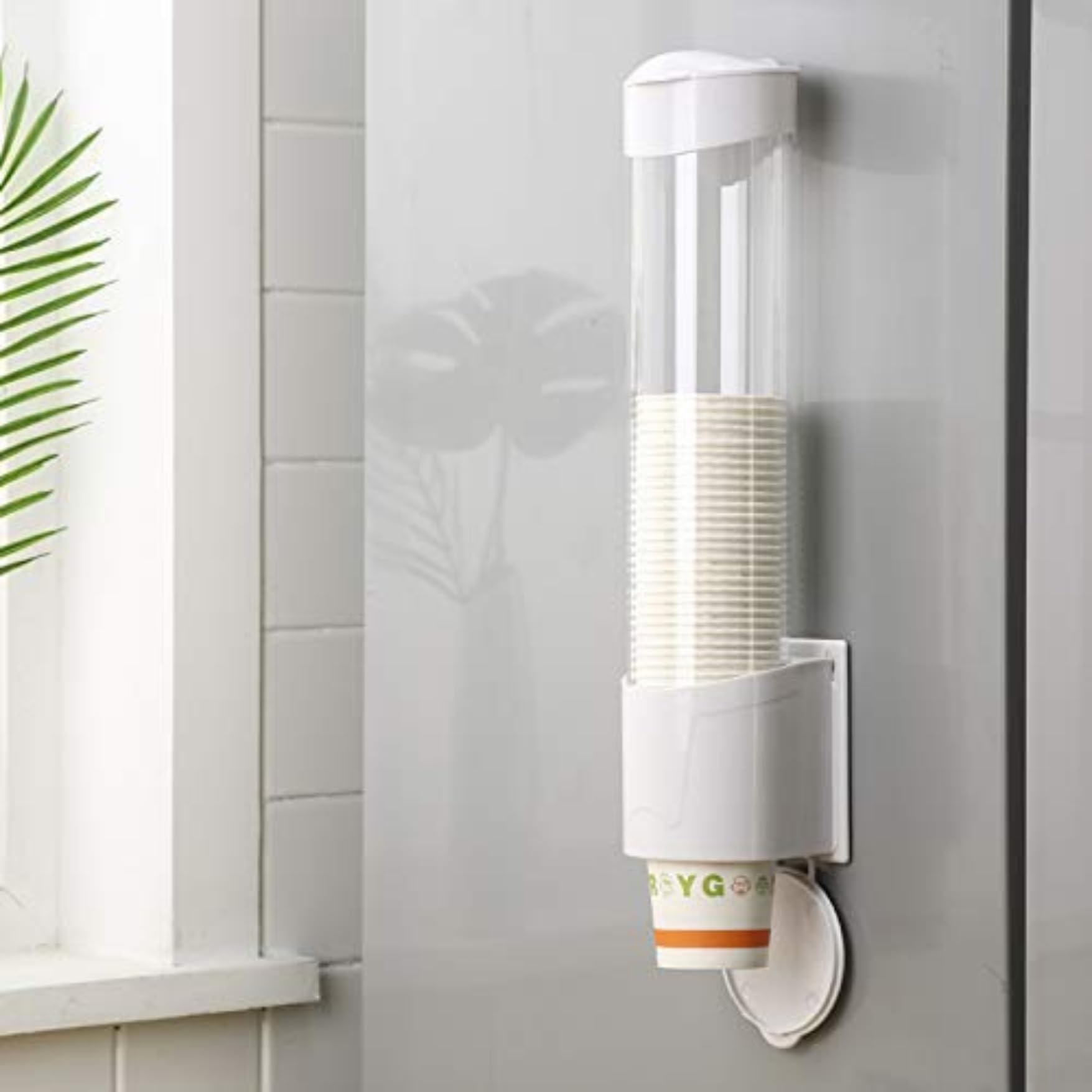 Viraaji Wall Mounted Paper Cup Dispenser Holder - Plastic Drinking Water Cup Organizer for Disposable Cups | Glass Dispenser with Sticker & Screw Plate Mounting | Perfect for Home Kitchen, Office Breakroom & Restaurant Drink Stations