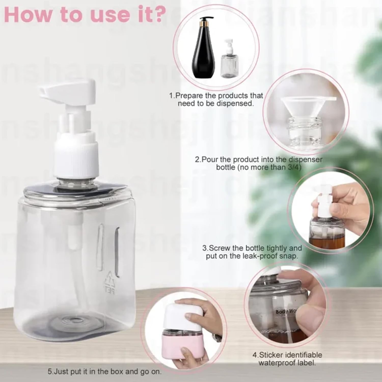 Zeanaturals Mini Shampoo Dispenser Travel Bottle Set - 3 Pack Portable Leak-Proof Toiletries Containers with Labels for Shampoo, Conditioner & Lotion (Pink) | Perfect for Airplane Carry-on, Gym Bag & Vacation Essentials