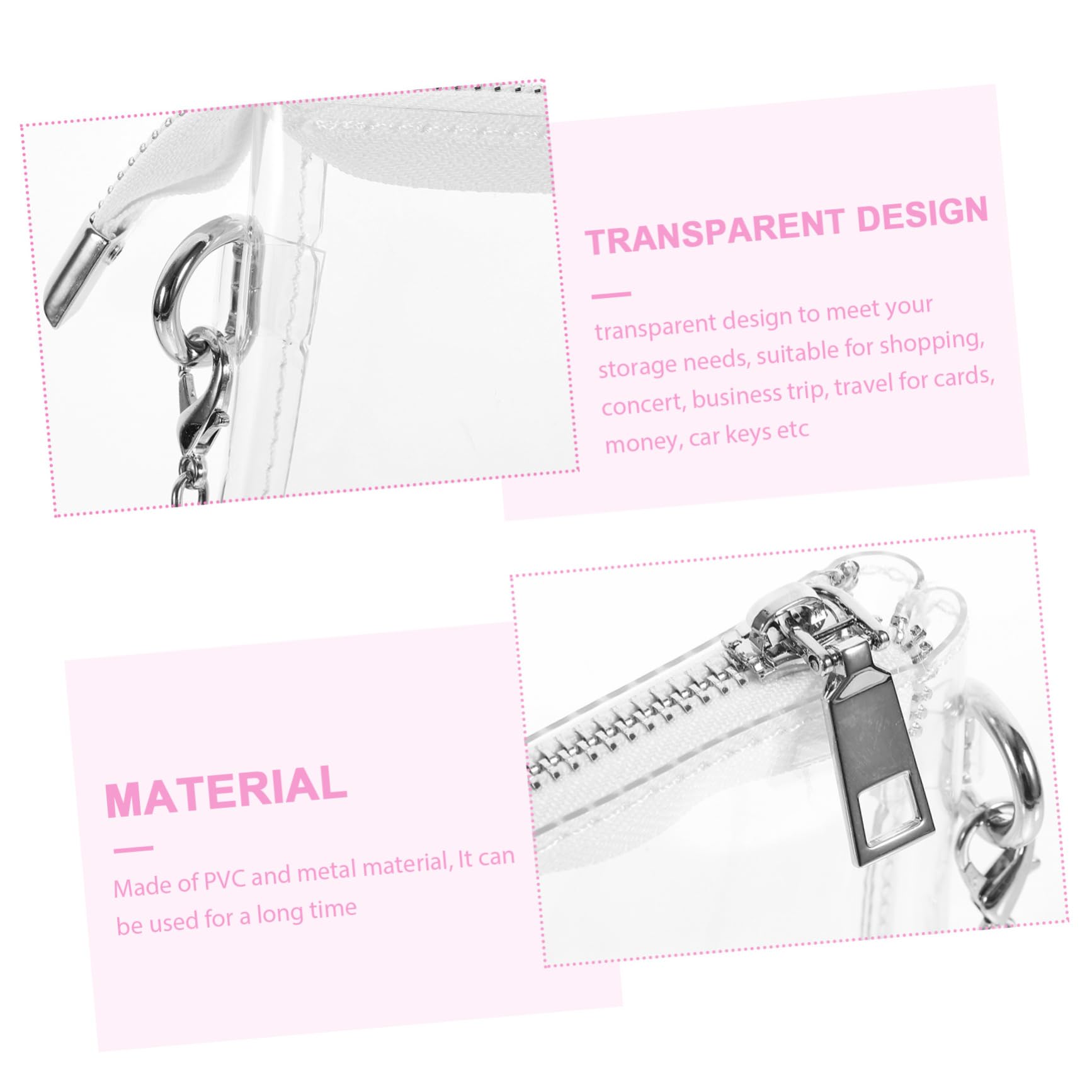 OATIPHO Clear PVC Crossbody Bag - Small Metal Chain Purse for Stadium Events