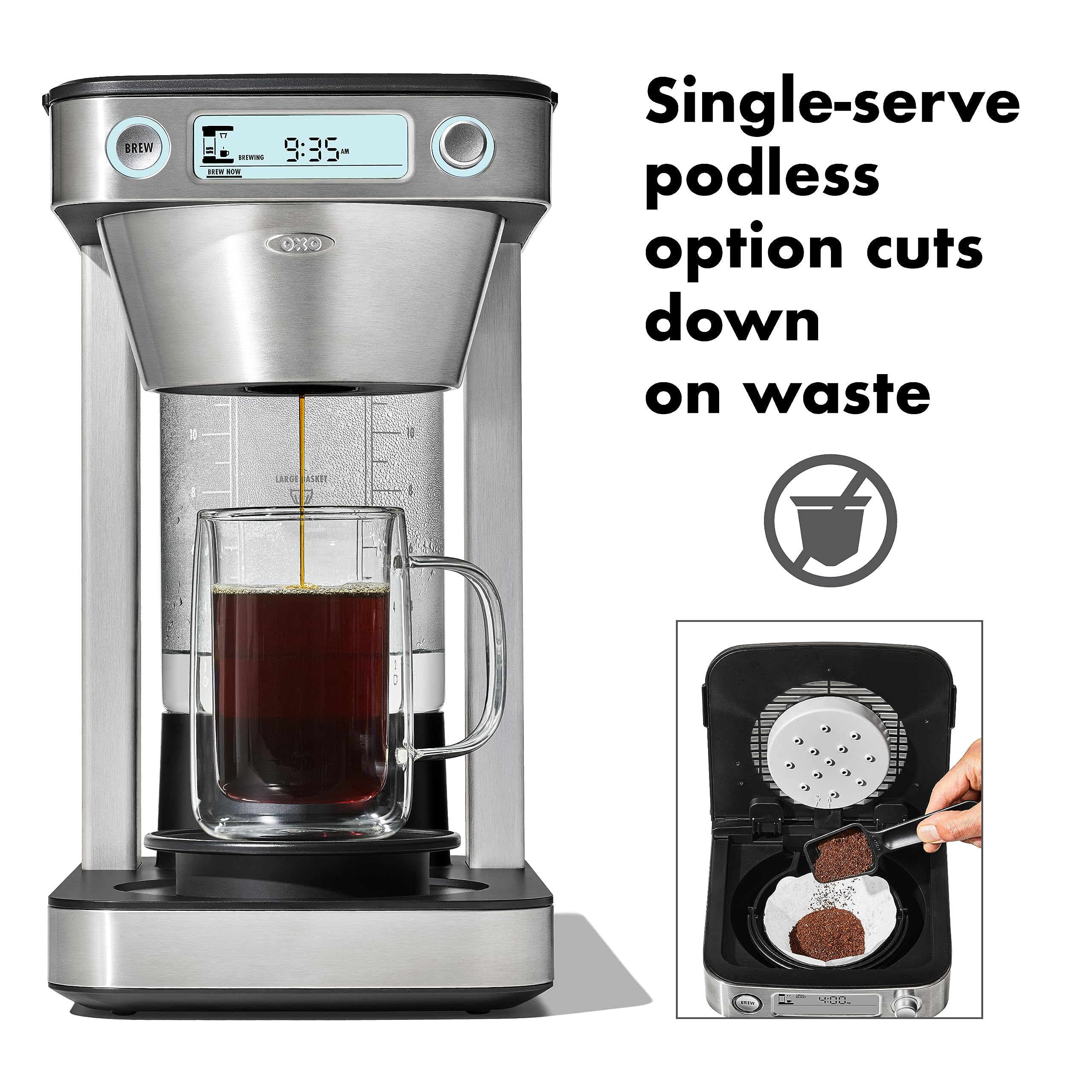 OXO Brew 12-Cup Programmable Coffee Maker with Podless Single-Serve Function - Stainless Steel Silver - Perfect for Home, Office & Entertaining