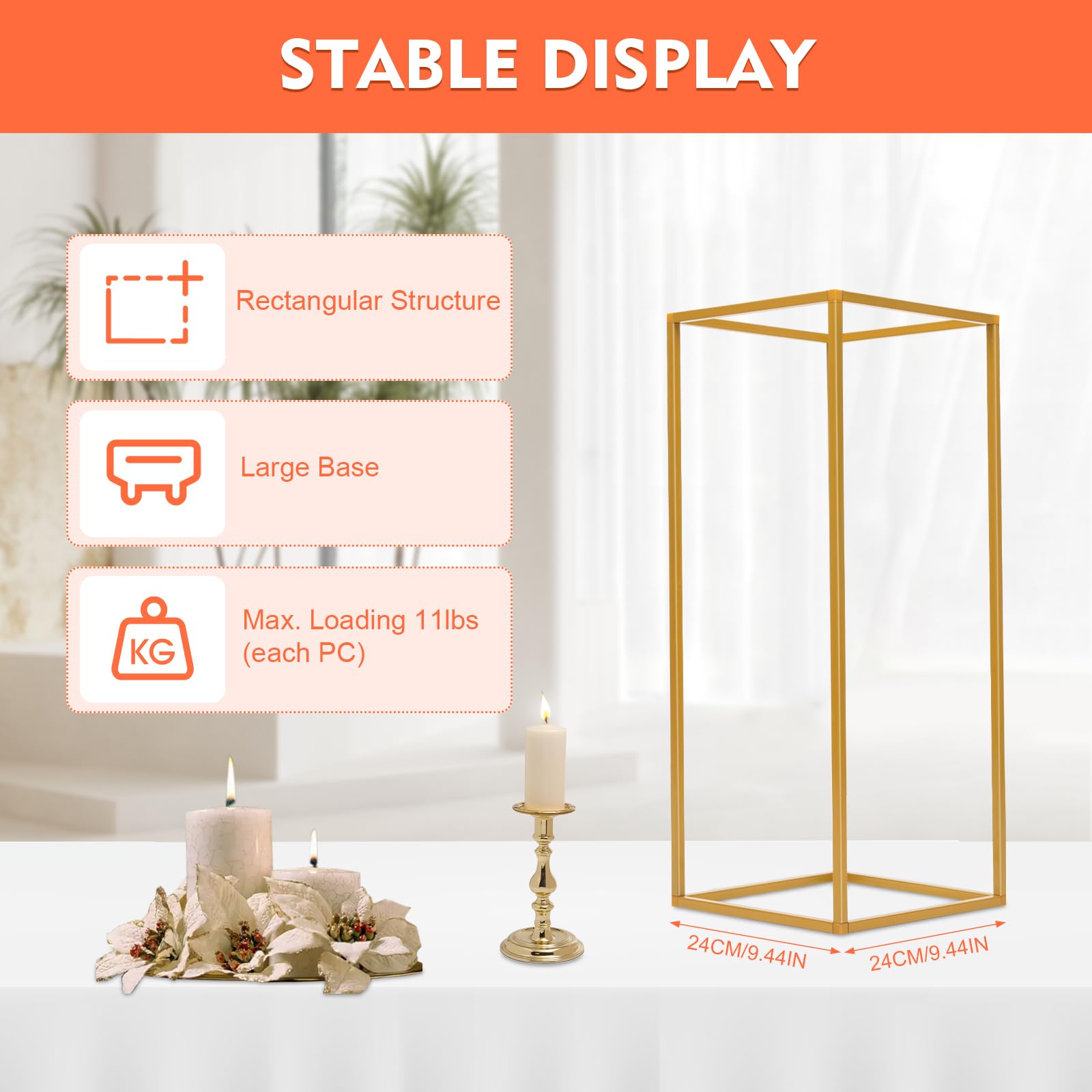 10 PCS Metal Wedding Flower Column Vase Set - Rectangular Flower Stand for Centerpieces, Home Decor - Perfect for Wedding Ceremony, Reception & Party Decorations