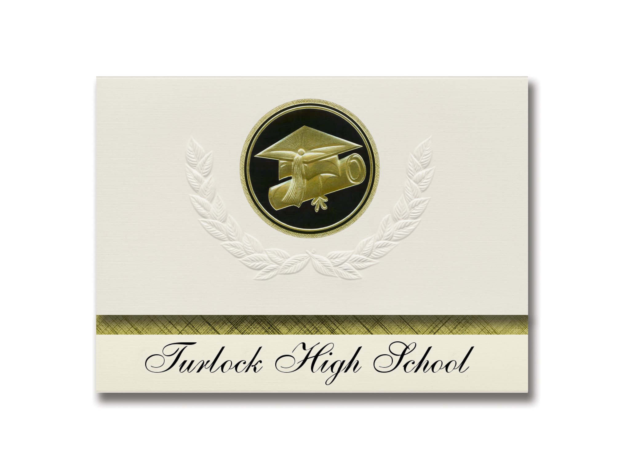 Turlock High School Graduation Announcements - Presidential Style Elite Package of 25 with Cap & Diploma Seal in Black & Gold | Formal Graduation Invitations for High School Seniors in Turlock, CA